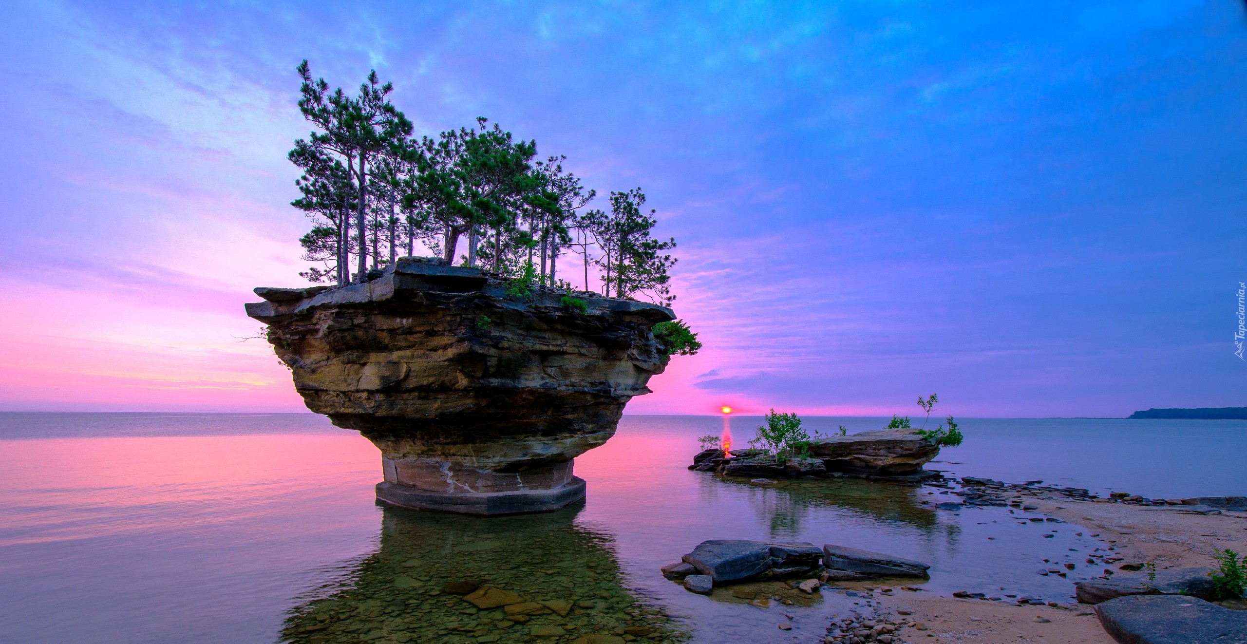 Skały, Drzewa, Jezioro, Michigan