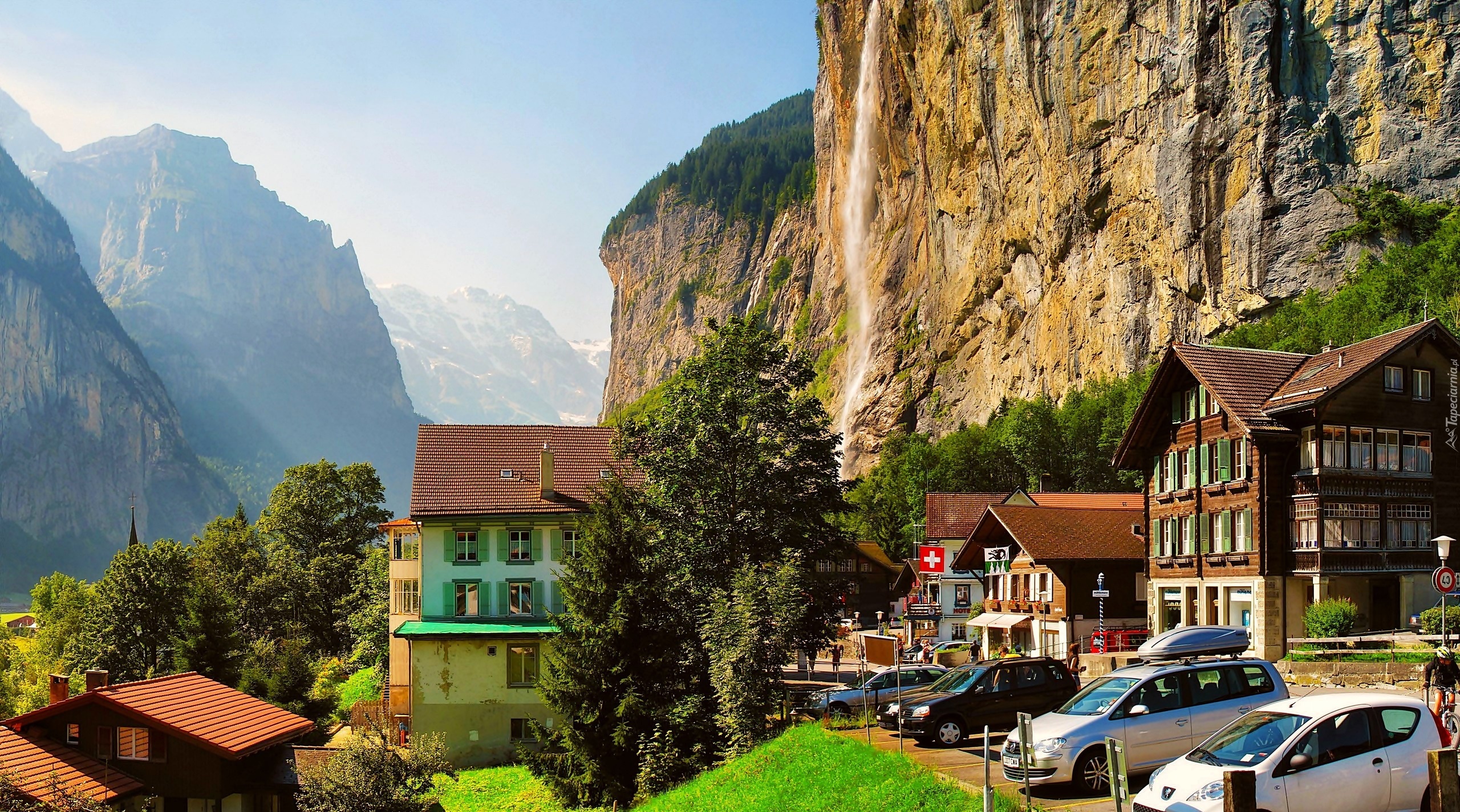 Góry, Domy, Lauterbrunnen, Szwajcaria