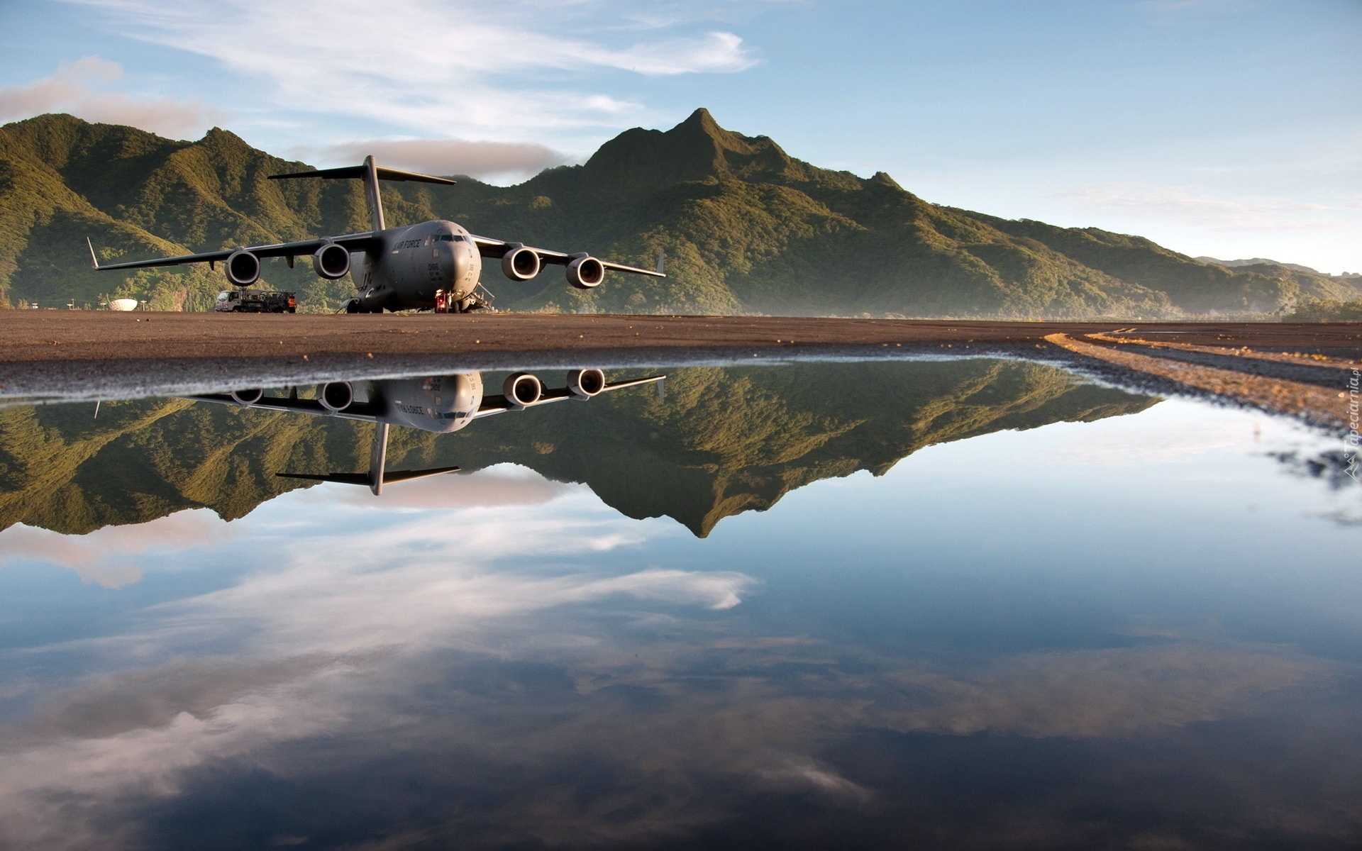 Boeing, C-17, Globemaster III, Góry, Woda, Odbicie