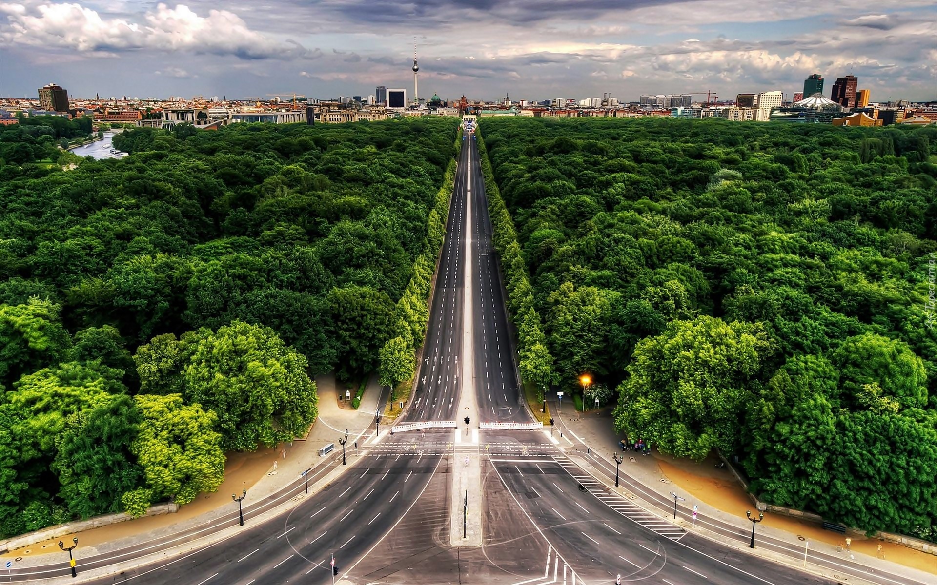 Berlin, Panorama, Miasta, Arteria, Komunikacyjna, Park