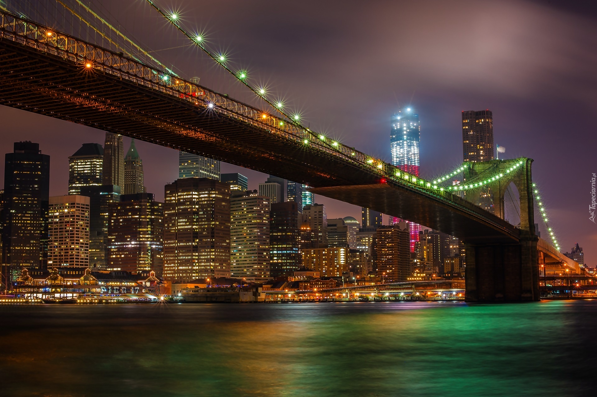 Brooklyn, Bridge, Nocna, Panorama, Miasta