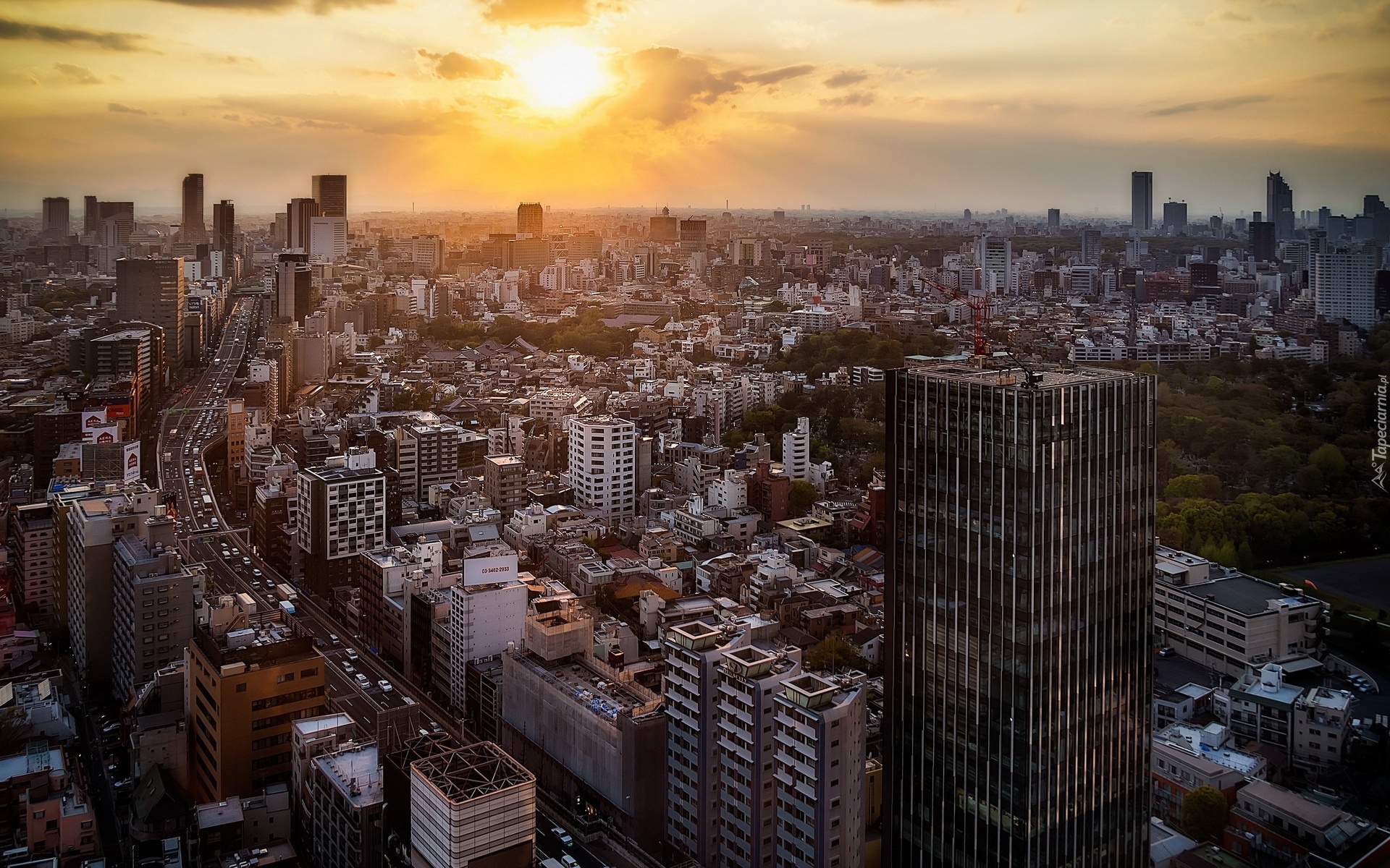 Japonia, Tokio, Miasto, Zachód Słońca