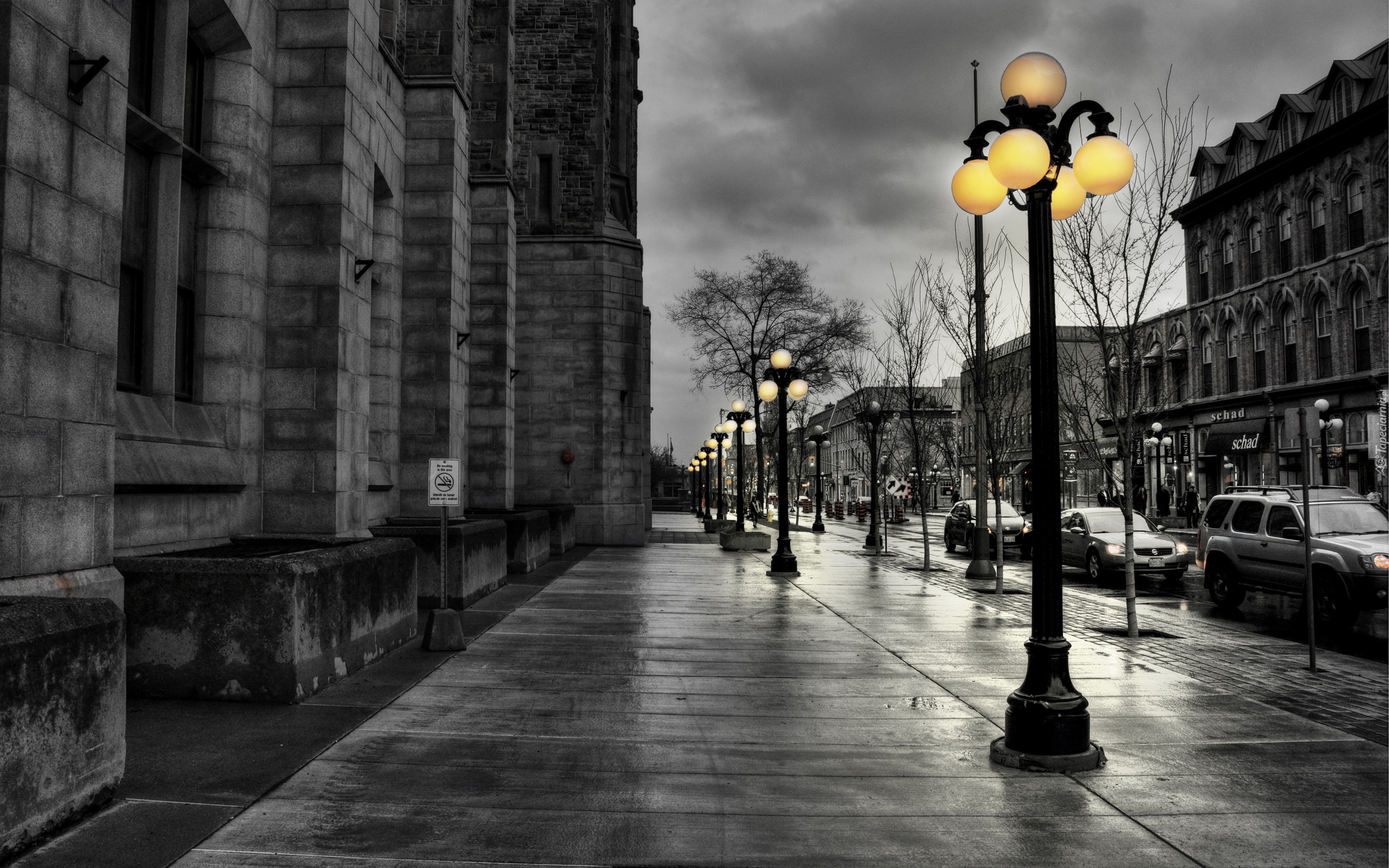 Miasto, Ulica, Domy, Samochody, Lampy