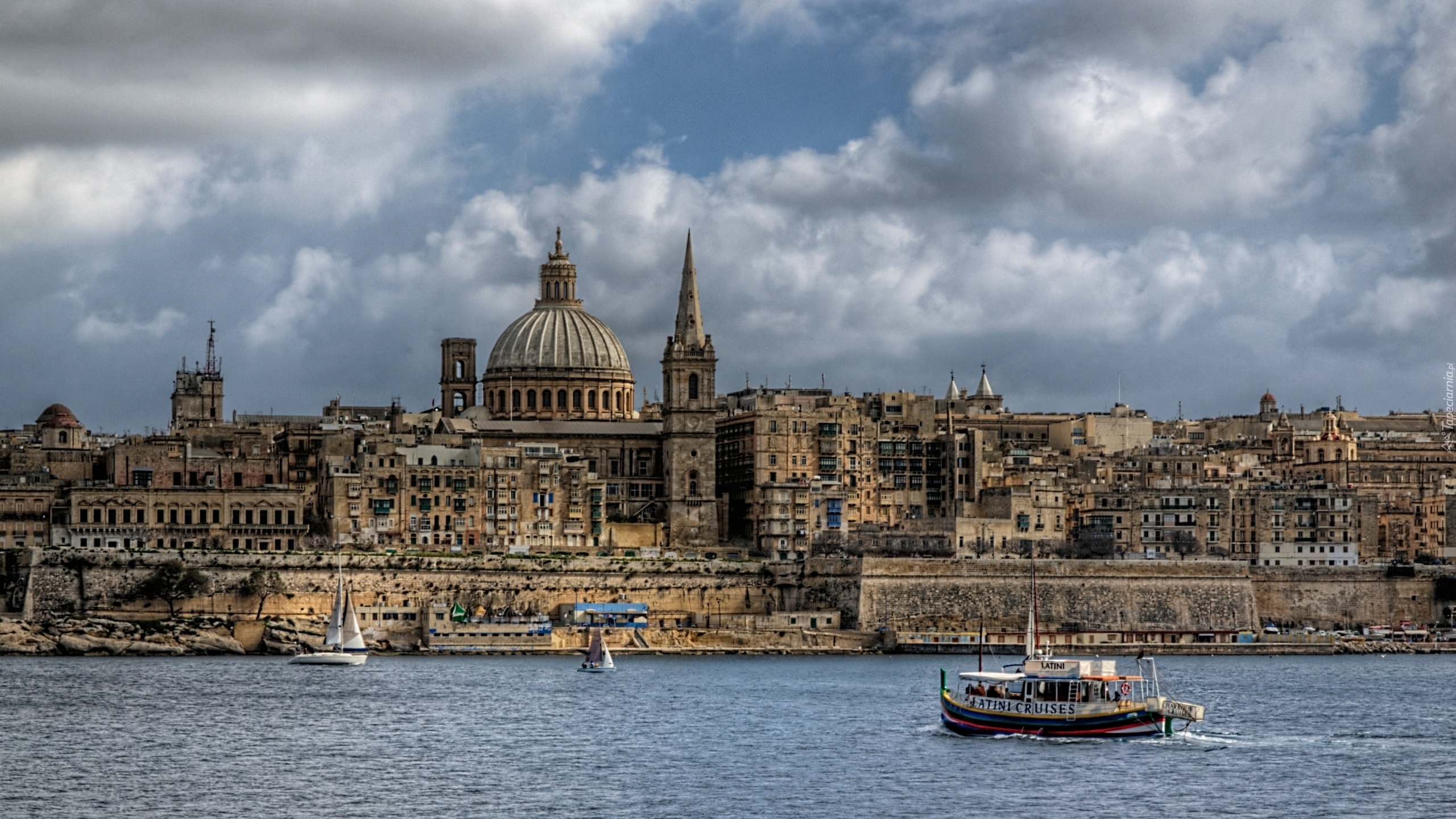 Malta, Valletta, Miasto, Morze, Łódź, Żaglówki