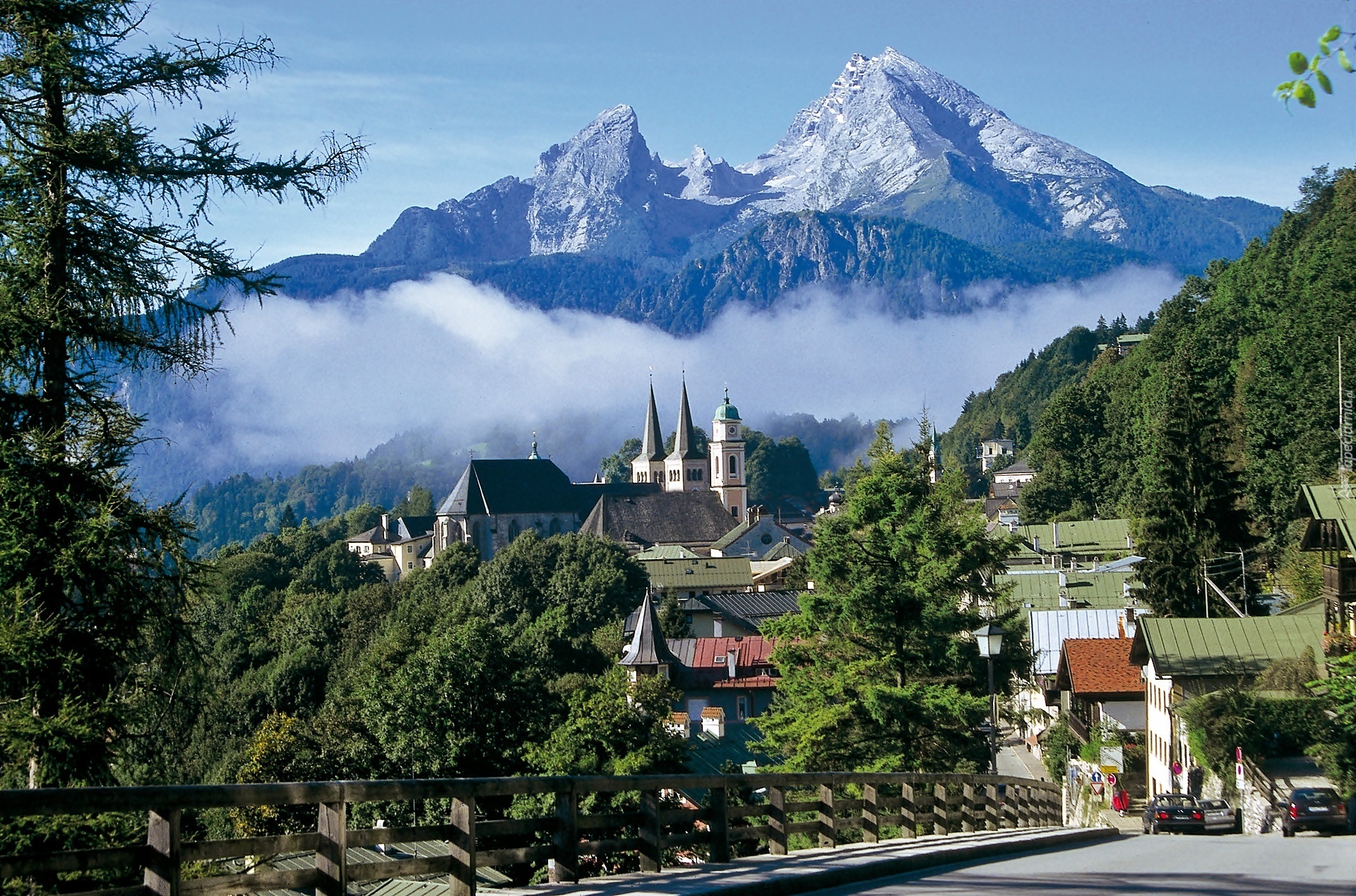 Berchtesgaden, Masyw, Górski, Watzmann, Lasy, Mgła, Droga