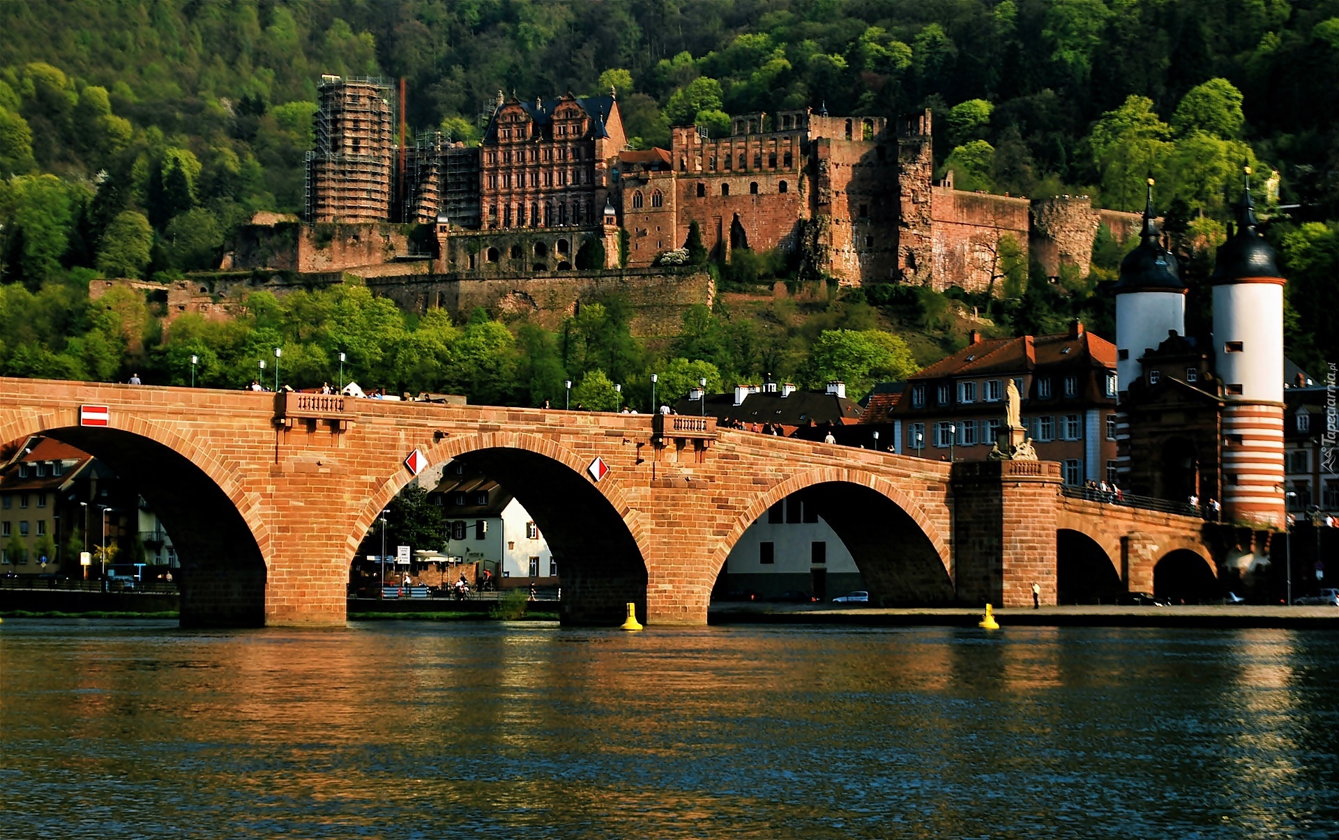 Zamek w Heidelbergu, Badenia-Wirtembergia, Niemcy, Rzeka Neckar, Most