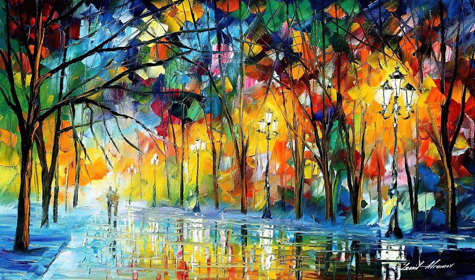 Leonid, Afremov, Park, Spacer, Po Deszczu