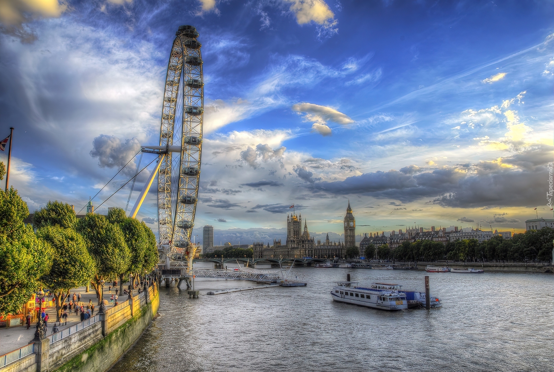 Londyn, Rzeka, Most, Barki, Koło, Widokowe, Big Ben