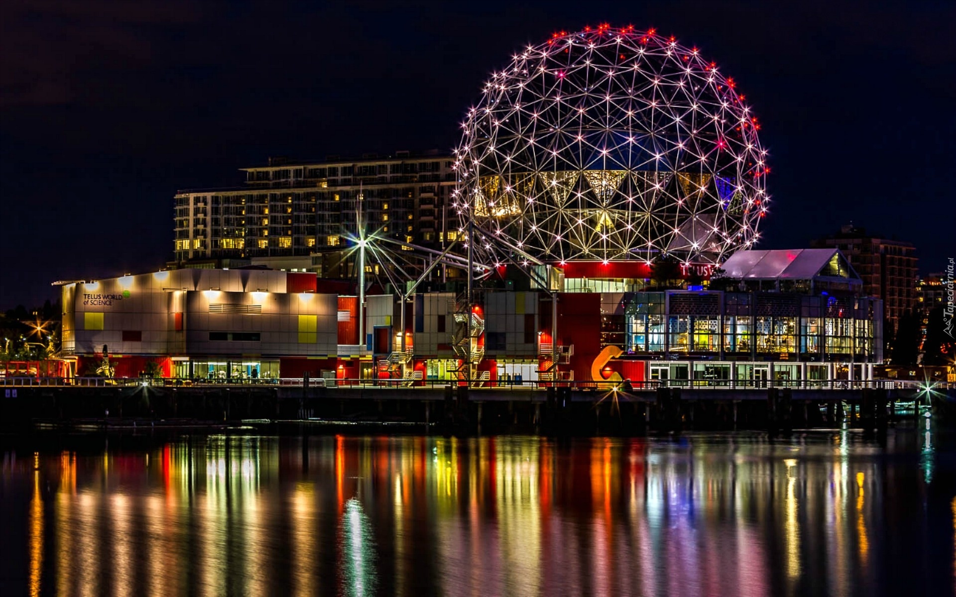Vancouver, Panorama, Miasta, Nocą, Rzeka, Kanada