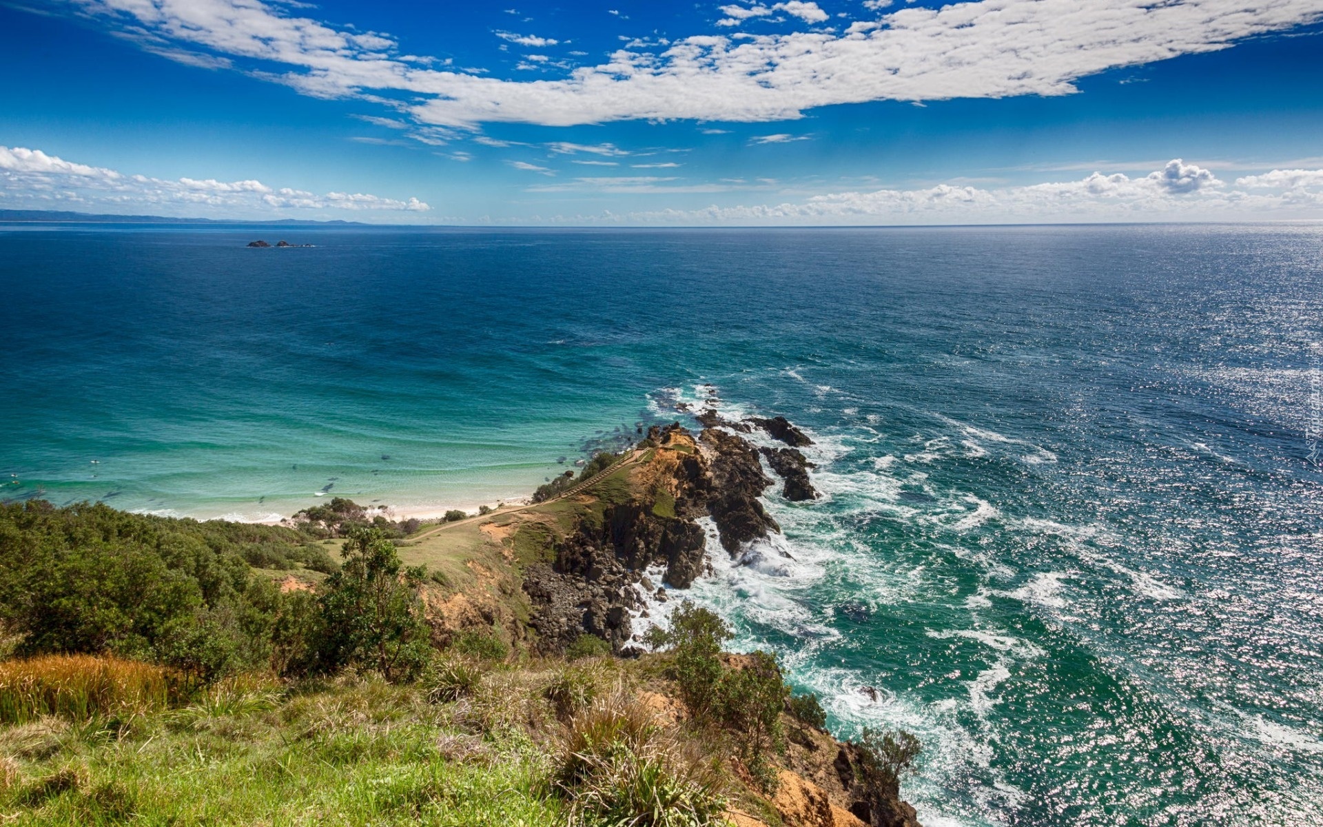 Byron, Australia, Skały, Ocean, Chmury