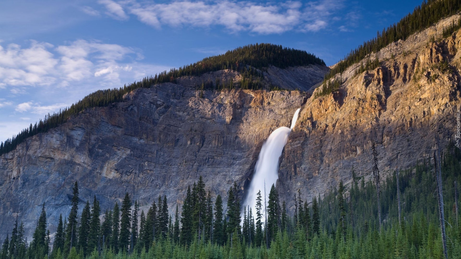 Góry, Wodospad Takakkaw Falls, Las, Park Narodowy Yoho, Kolumbia Brytyjska, Kanada