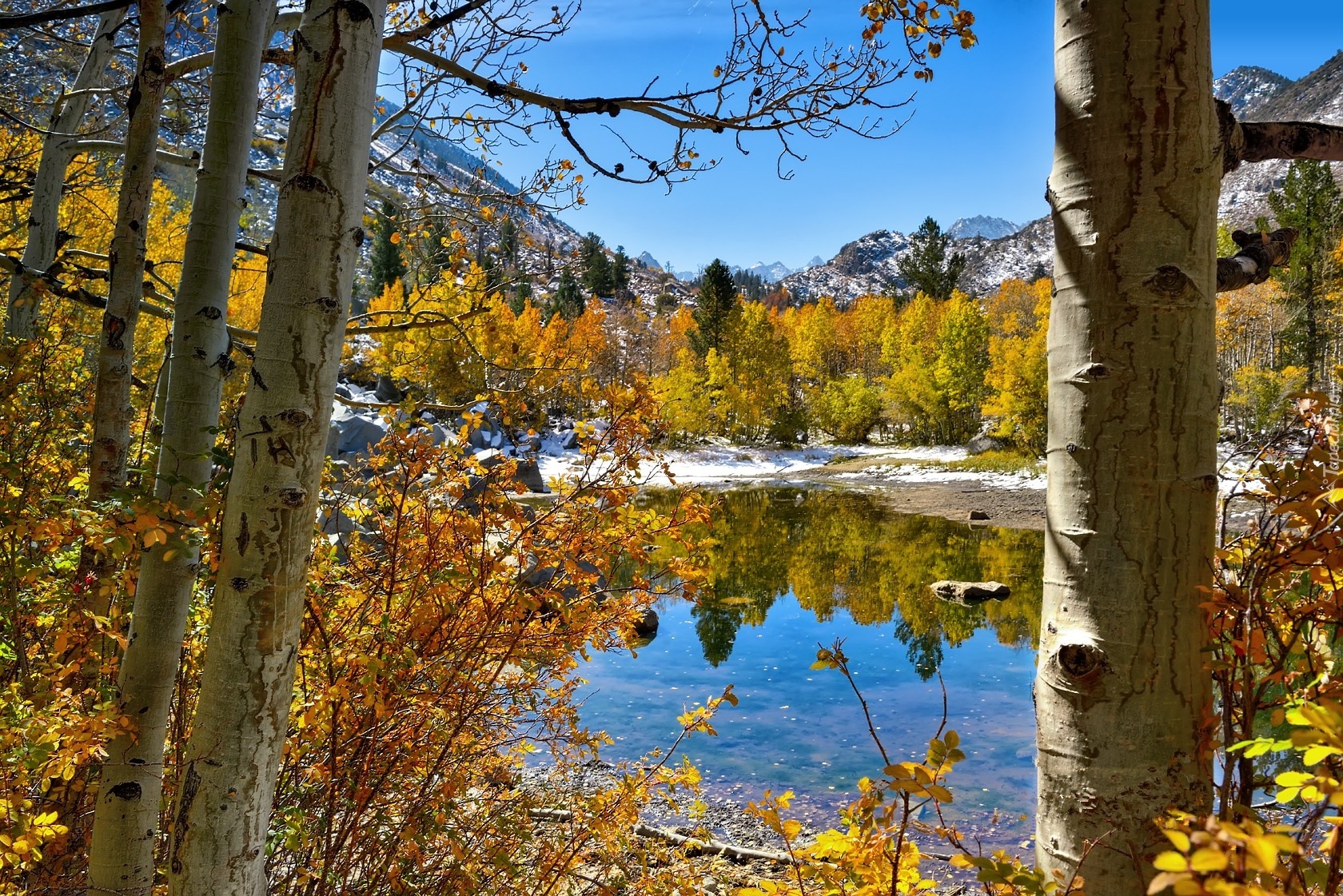 Stany Zjednoczone, Stan Kalifornia, Park Narodowy Yosemite, Jezioro, Góry, Drzewa Jezioro