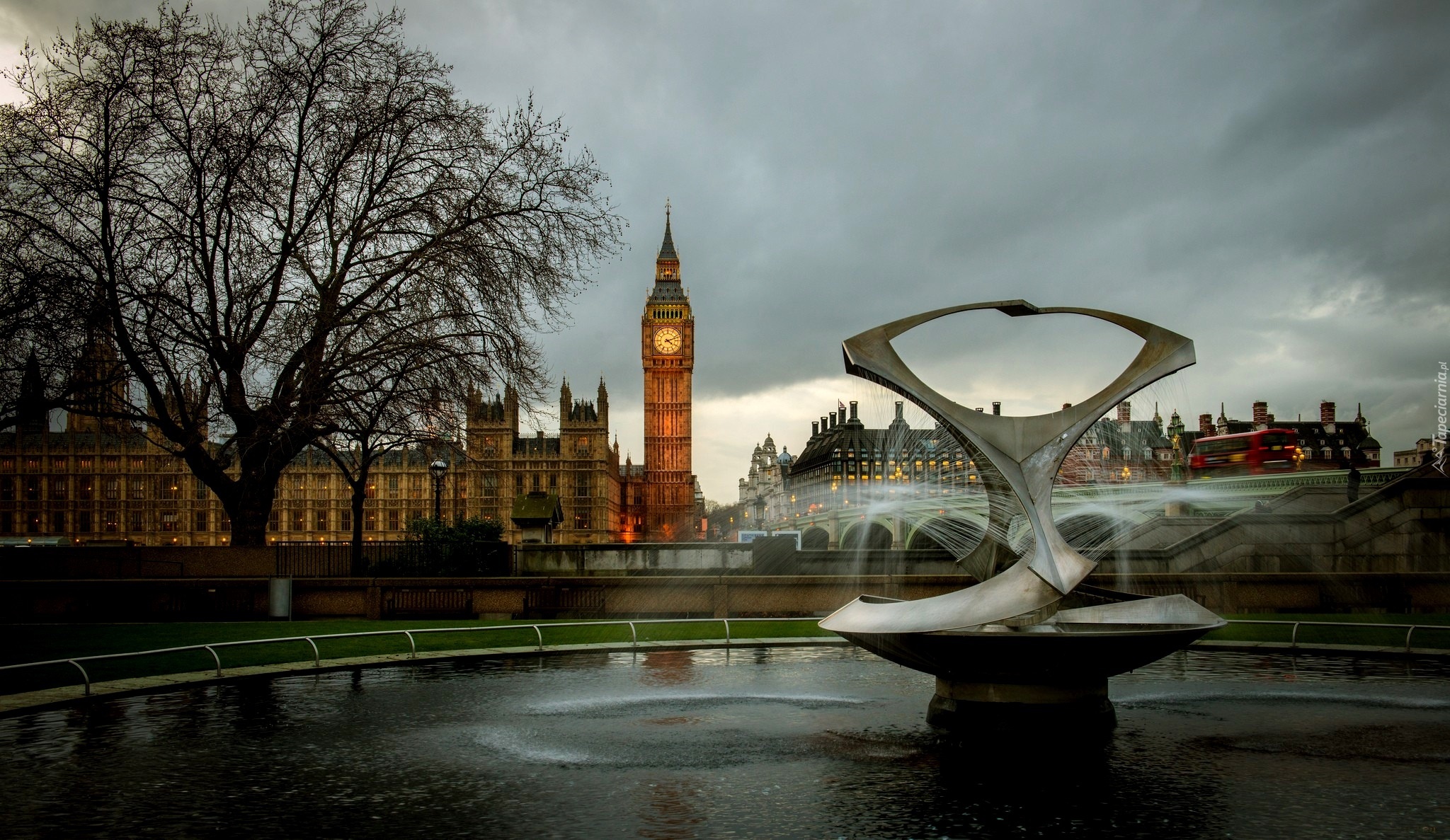 Fontanna, Big Ben, Londyn, Anglia