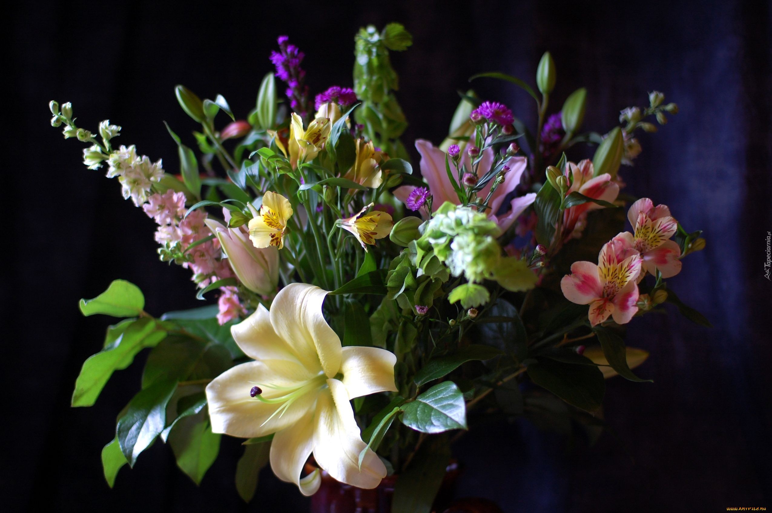 Bukiet, Kwiatów, Lilia, Alstremeria