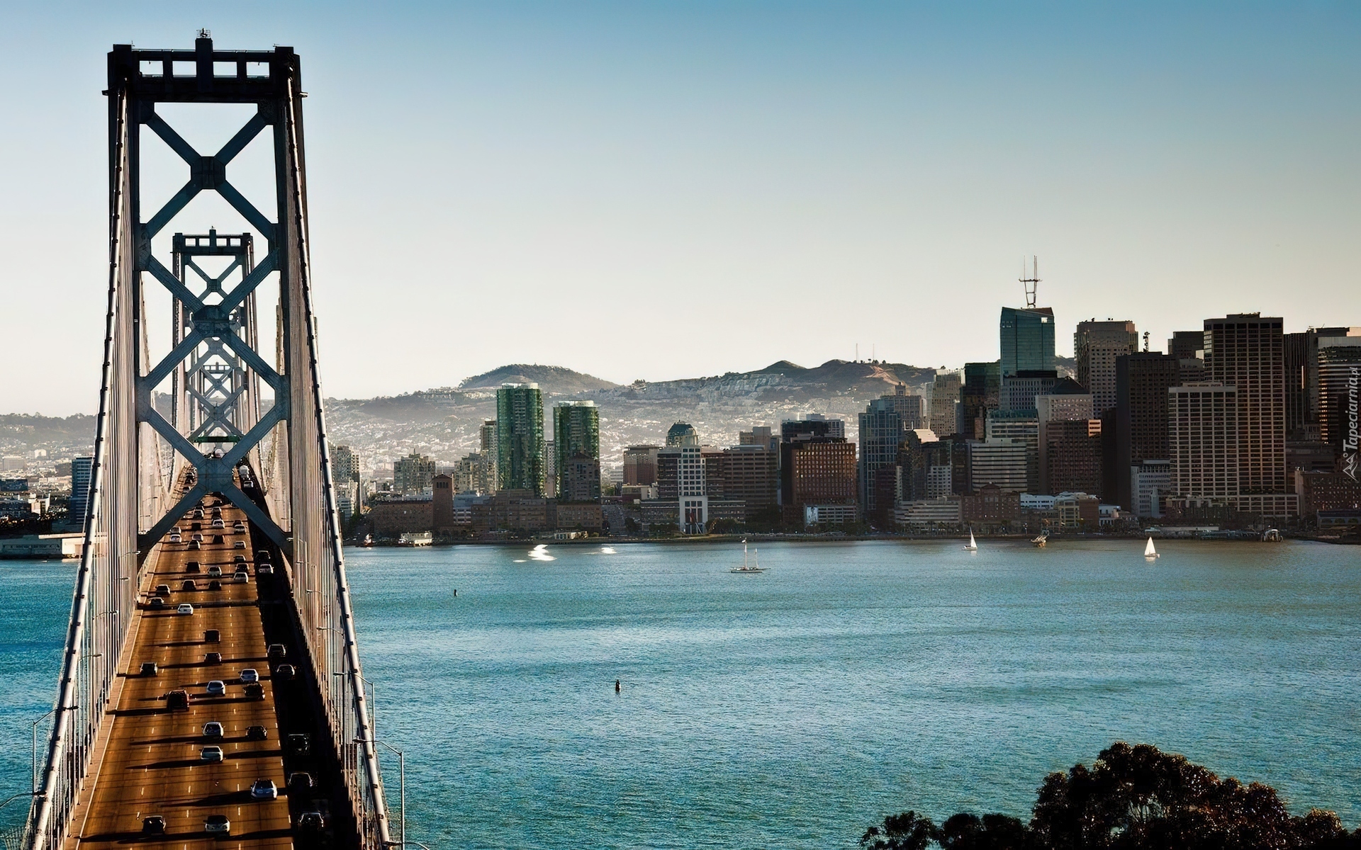 Most, Rzeka, Łódki, Wieżowce, Panorama, Miasta, Góry, San Francisco