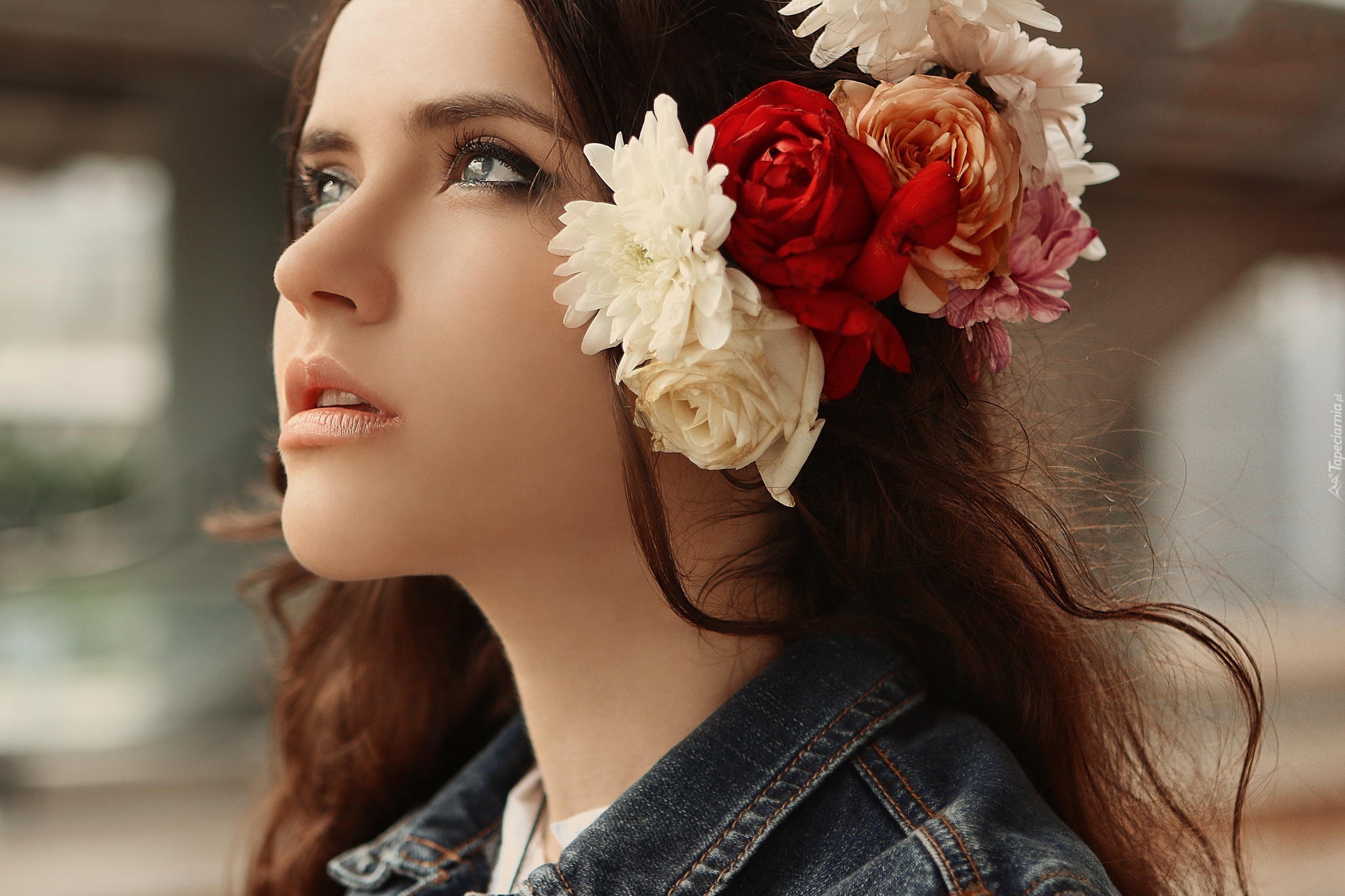 девушка лицо цветы girl face flowers бесплатно