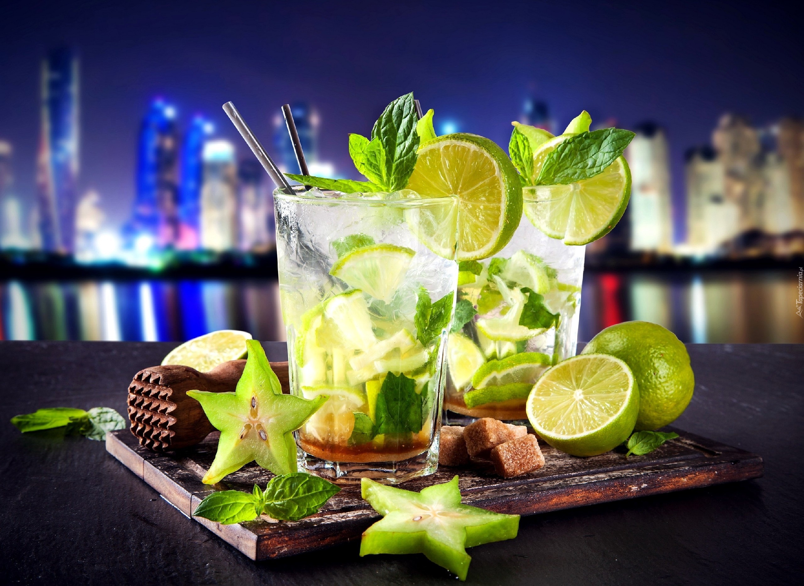 Drinki, Mojito, Panorama, Miasta, Noc