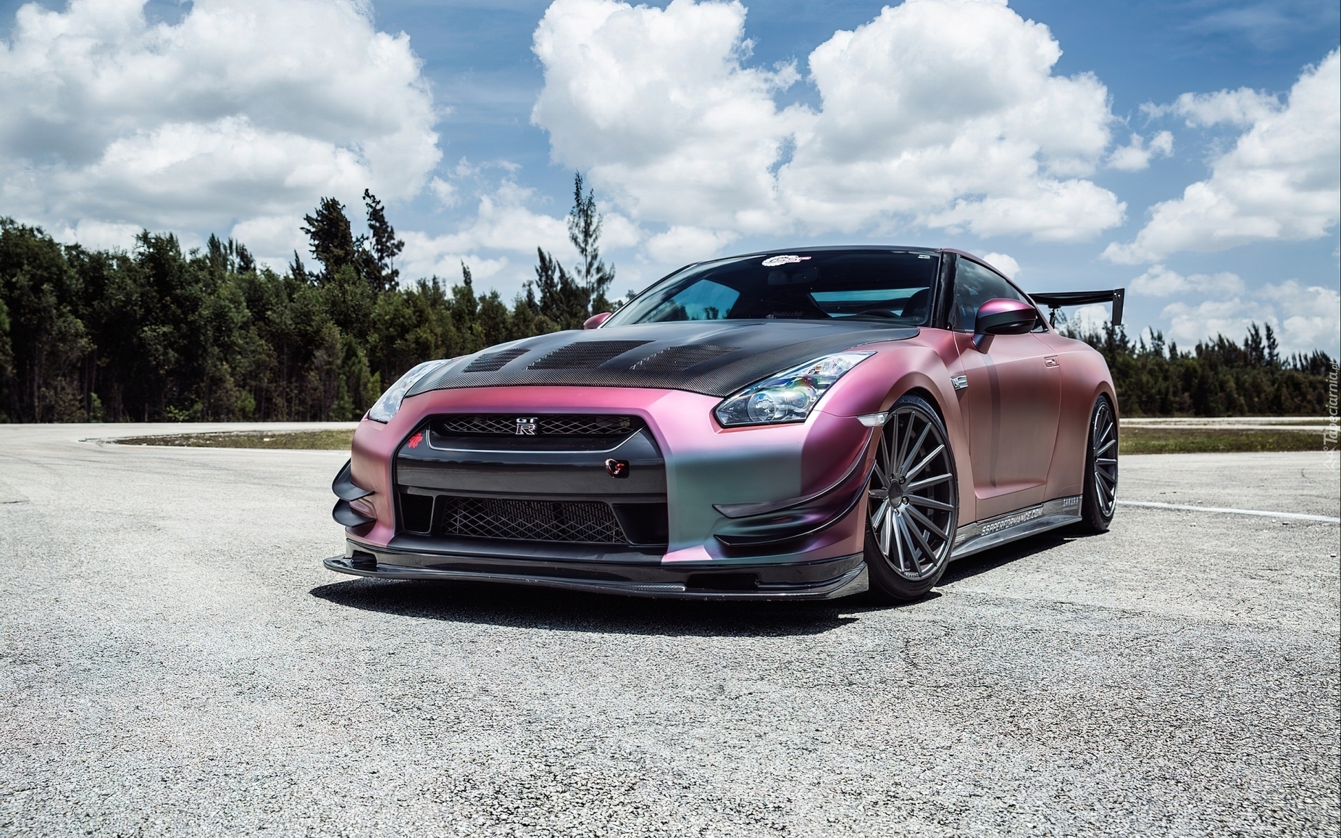 Nissan, GTR, Droga, Las, Chmury