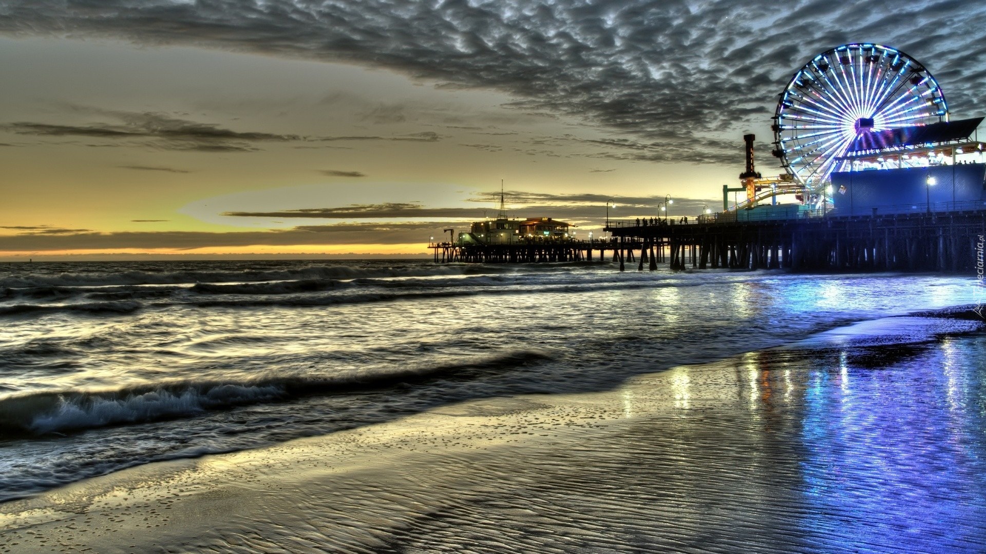 страны архитектура море вечер santa monica pier country architecture sea evening бесплатно