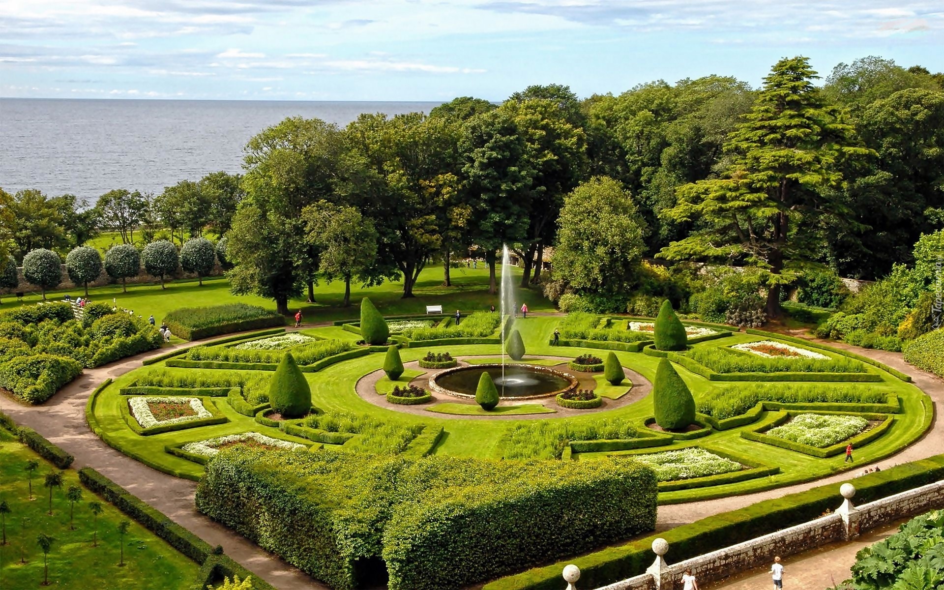 Jezioro, Piękny, Park, Fontanna