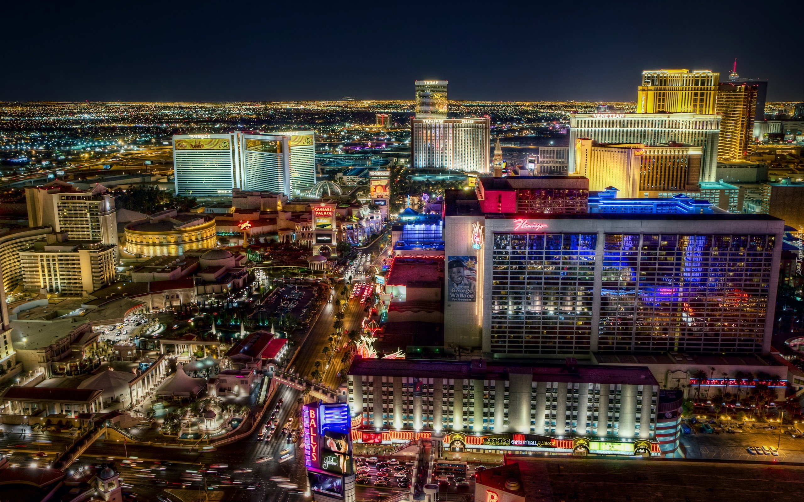 Las Vegas, Wieżowce, Hotele, Panorama, Miasta, Noc