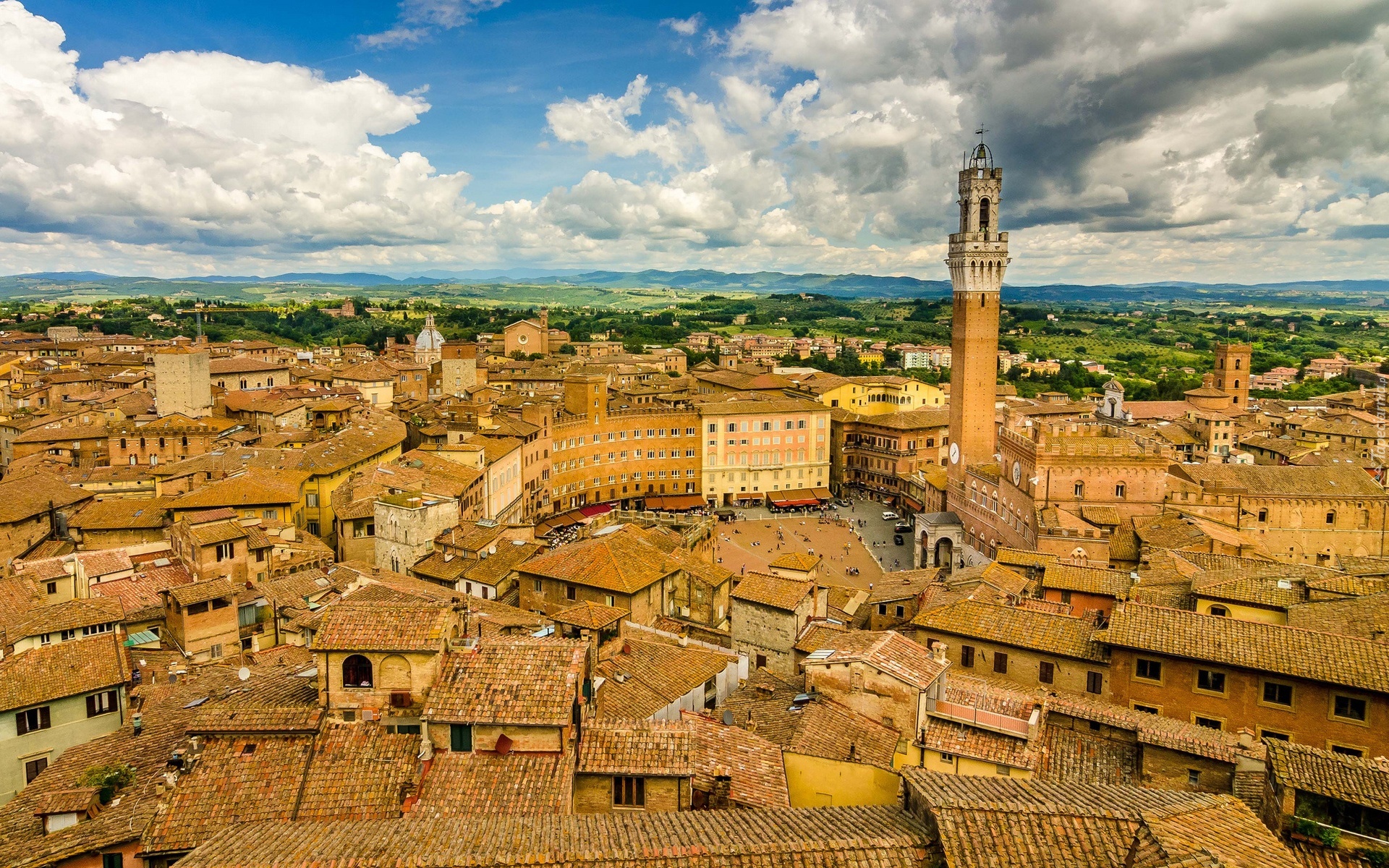 Wieża, Domy, Panorama, Miasta, Siena, Toskania, Włochy