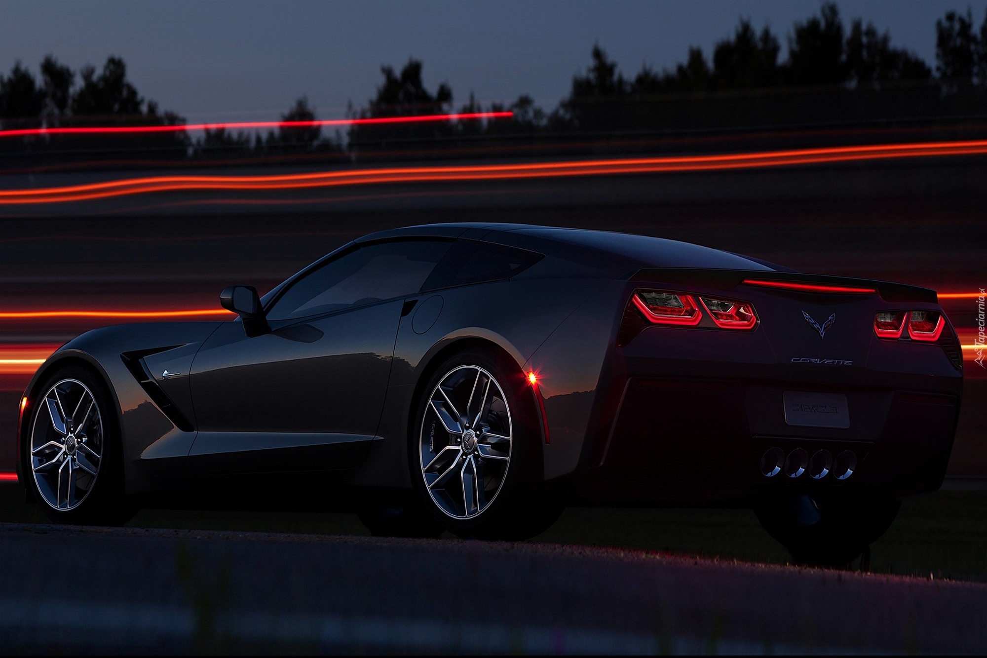 Chevrolet, Corvette, Stingray, C7, Noc, Blask