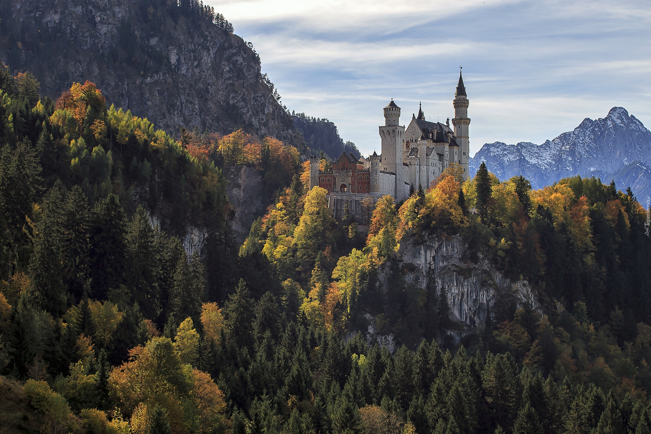 Niemcy, Neuschwanstein, Zamek, Jesień, Lasy, Góry