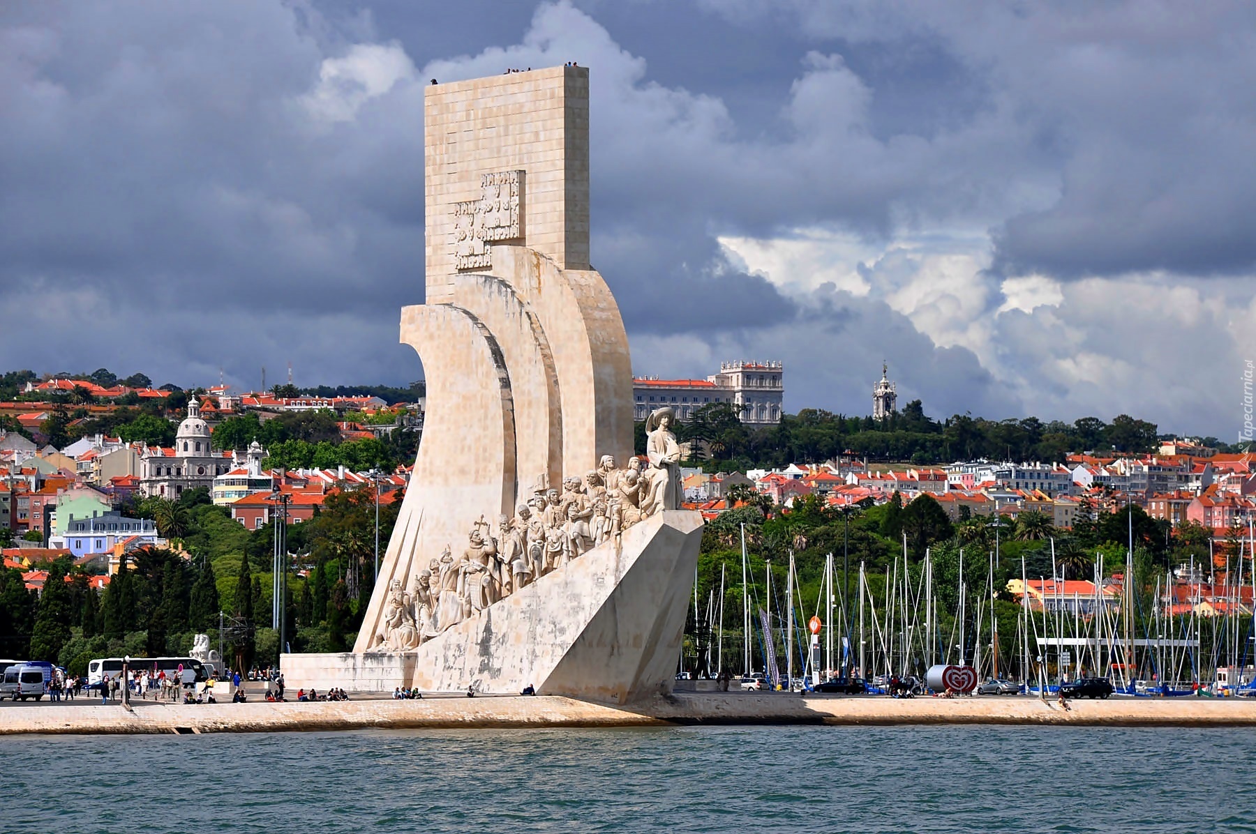 Portugalia, Lizbona, Morze, Wybrzeże, Pomnik, Odkrywców, Marina, Łodzie