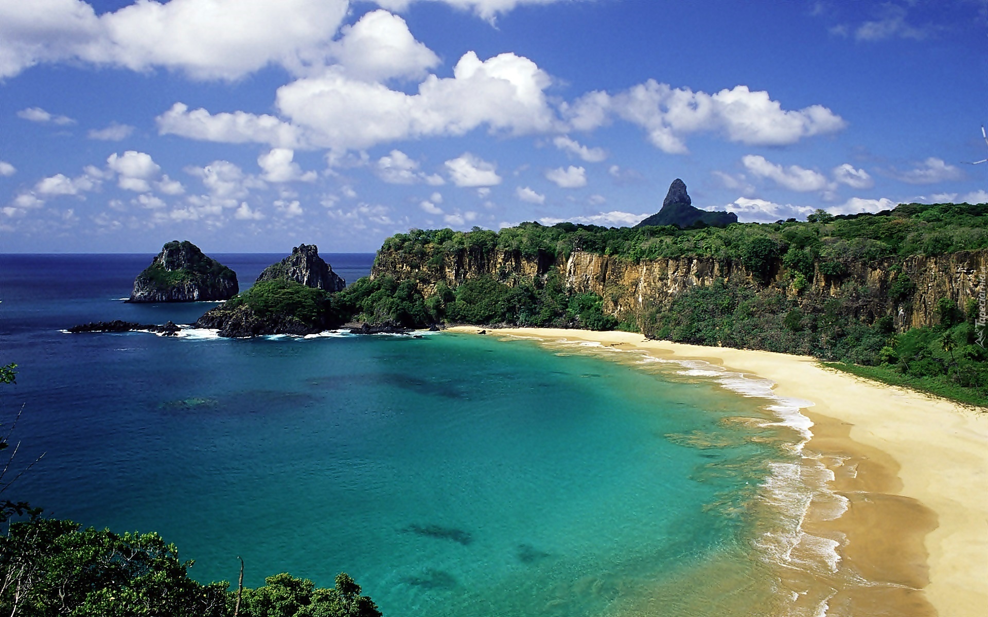 Morze, Plaża, Skały, Dżungla, Obłoki, Archipelag, Fernando de Noronha