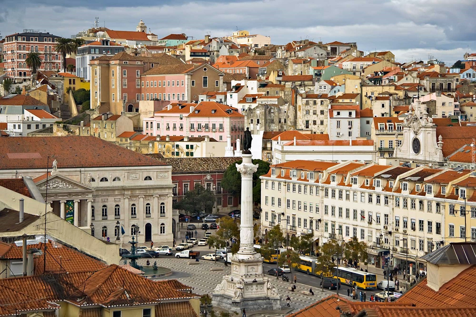 Lizbona, Fragment, Miasta, Domy, Plac, Pomnik