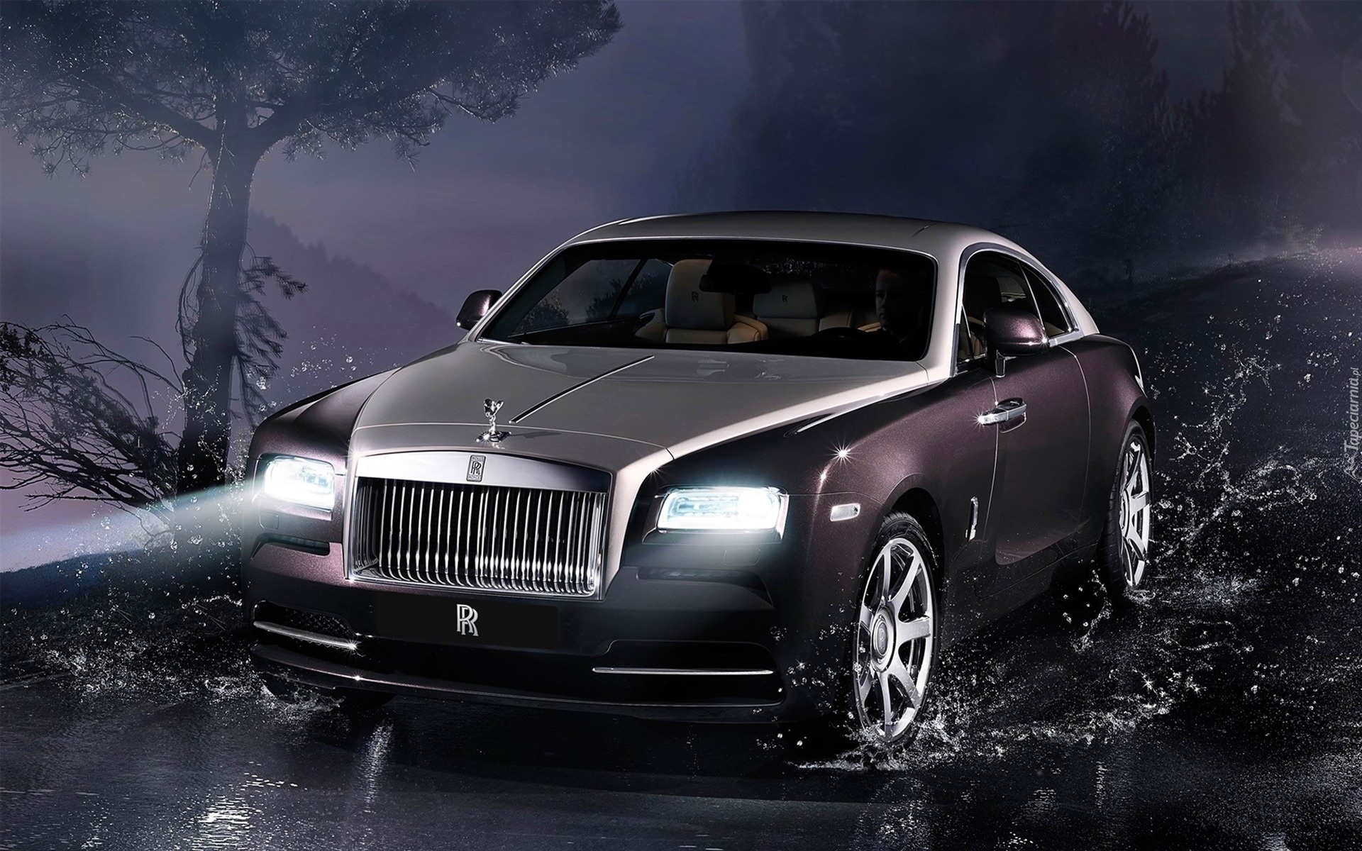 Rolls Royce, Wraith, Droga, Drzewo, Kałuża