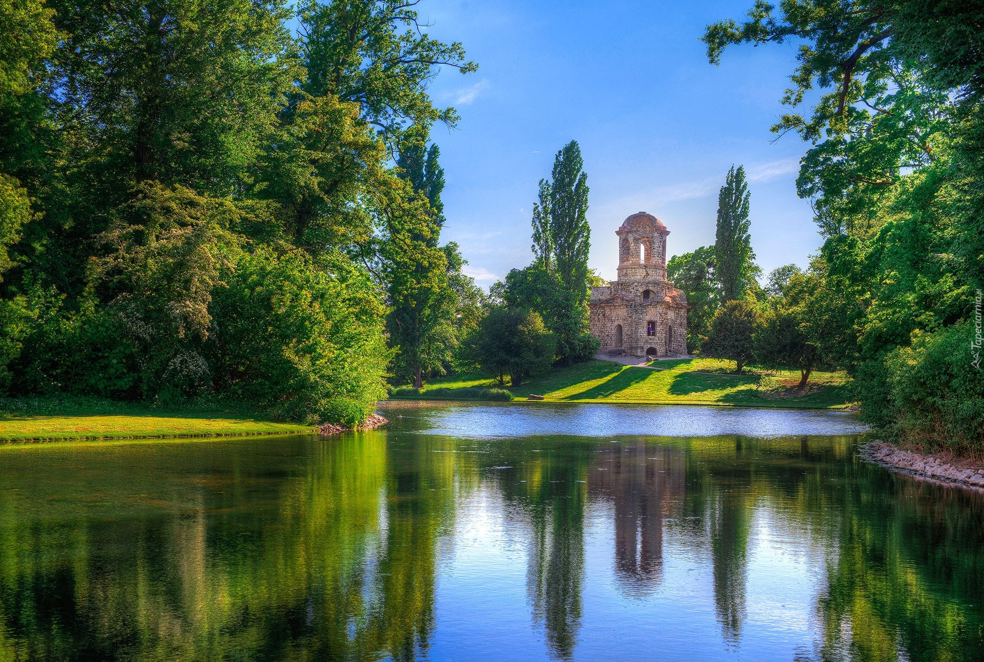 Park, Jezioro, Staw, Zamek, Drzewa