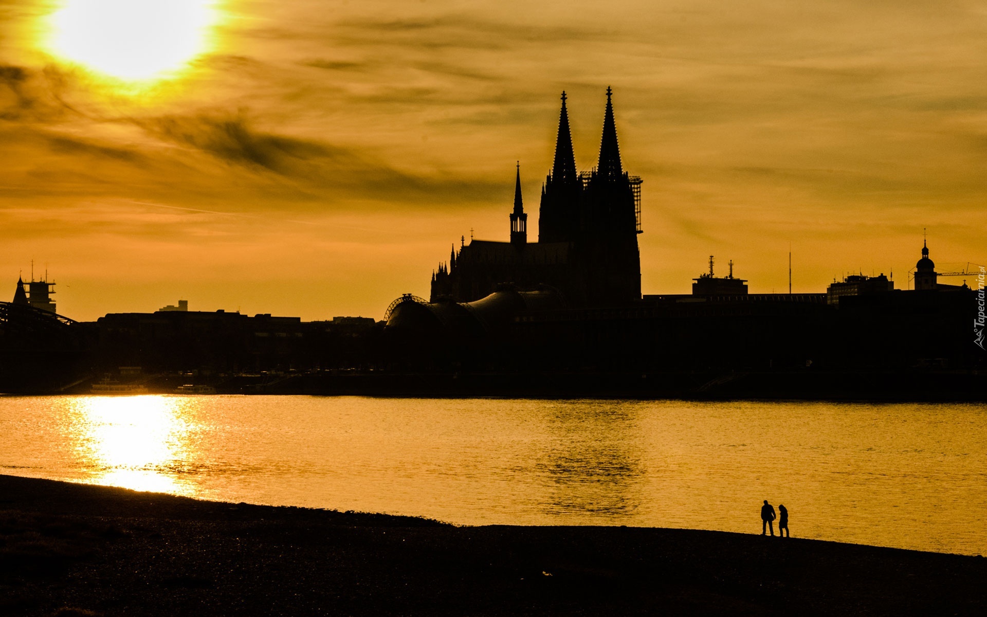 Zachód, Słońca, Rzeka, Katedra