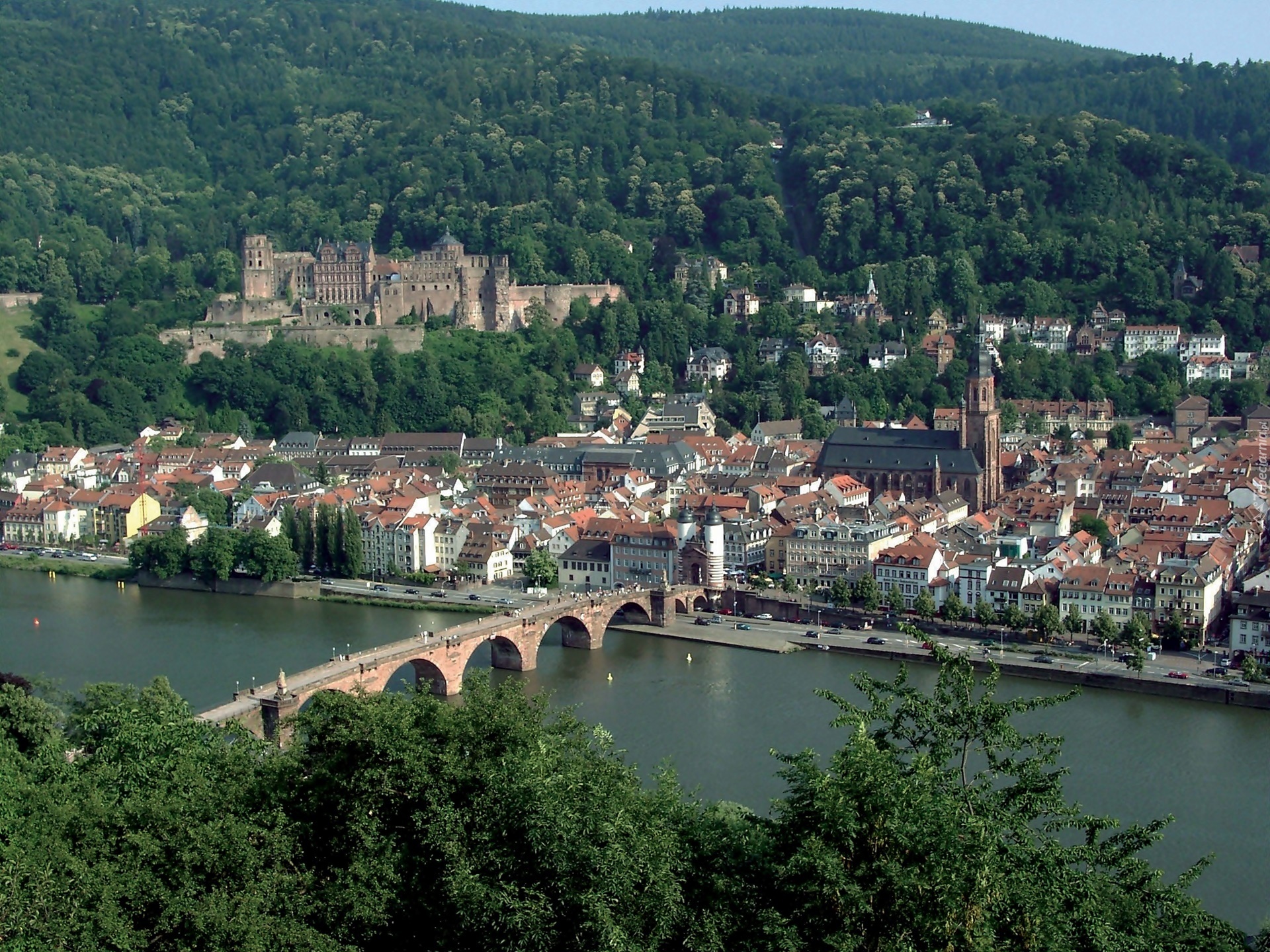 Rzeka, Neckar, Most, Zamek, Panorama, Miasta, Heidelberg, Badenia-Wirtembergia