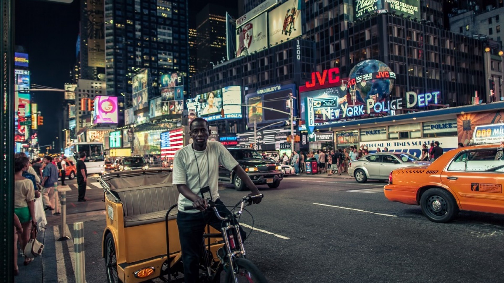 Stany Zjednoczone, Nowy Jork, Times Square, Ludzie, Miasto nocą