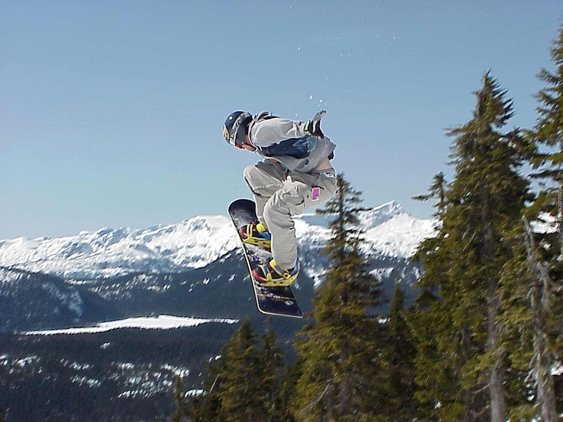 Snowbording,deska ,śnieg, zima , drzewa