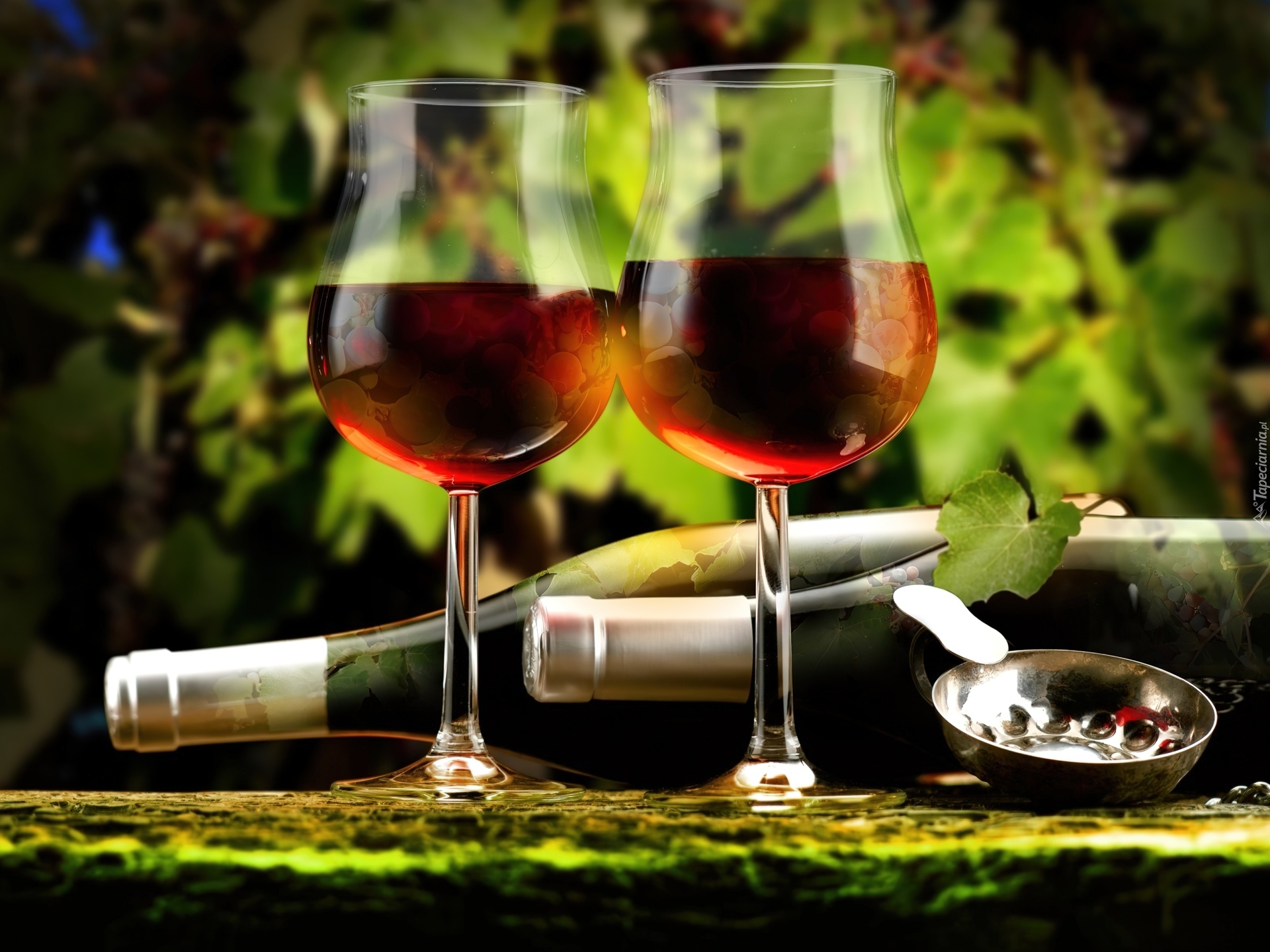 Czerwone, Wino, Butelki, Kieliszki