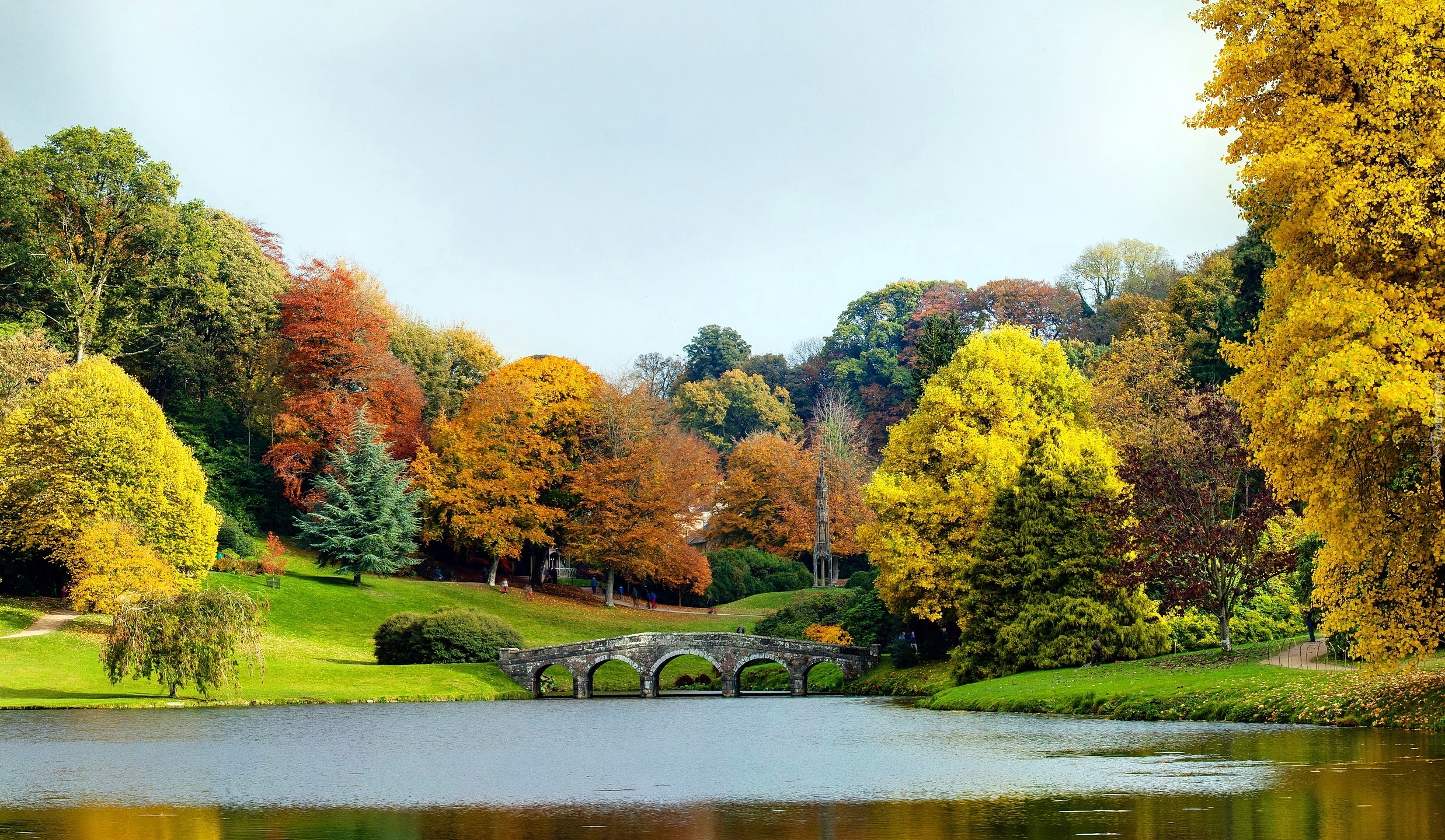 Park, Staw, Kamienny, Most, Jesień, W Rezydencji, Stourhead