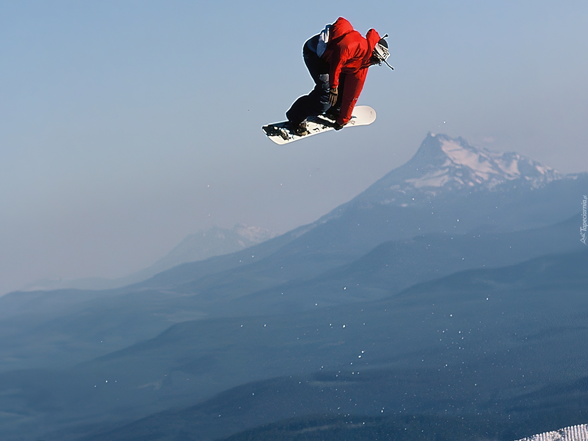 Snowbording,deska, snowboardzista ,niebo