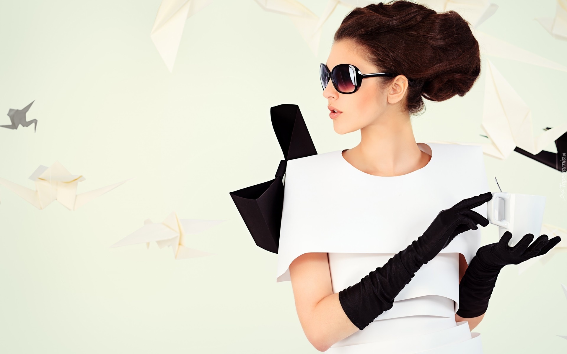 Kobieta, Moda i Styl, Okulary, Czerne, Rękawiczki