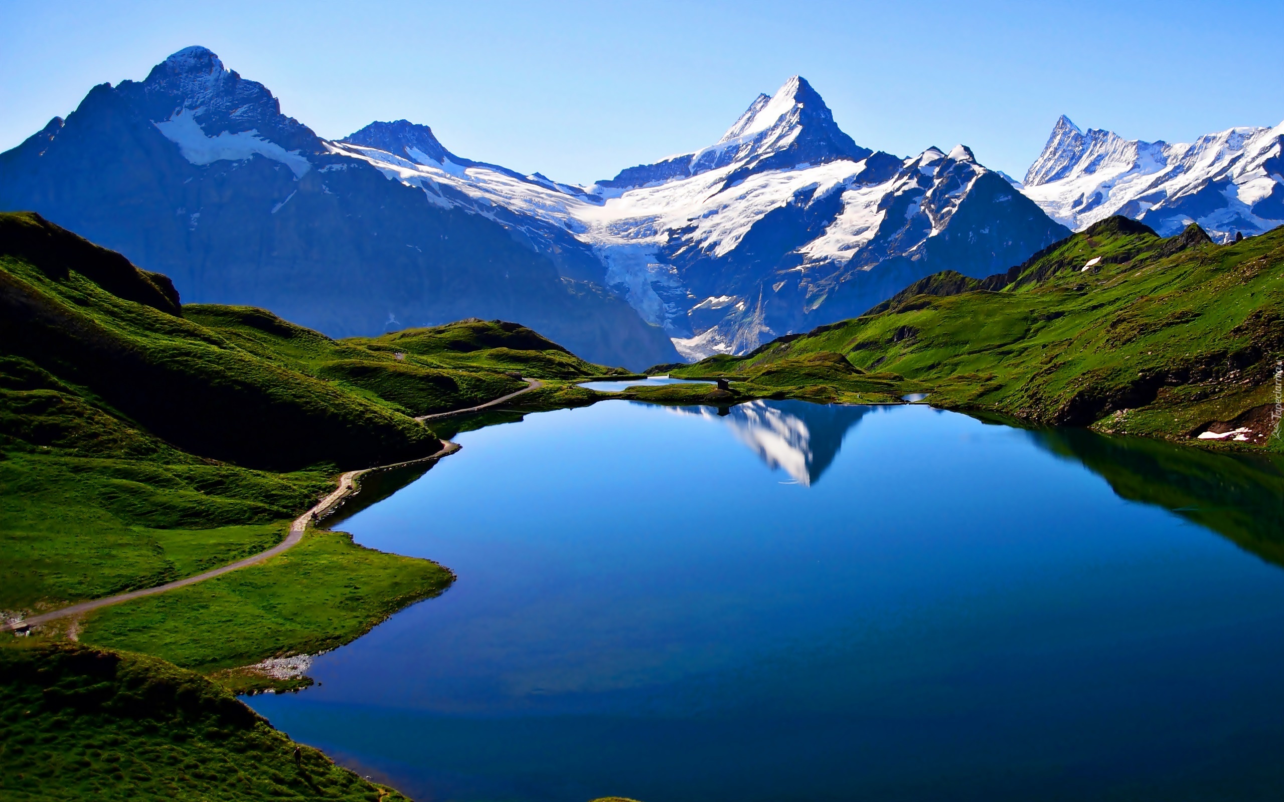 Jezioro, Bechalpsee, Góry, Łąki, Droga