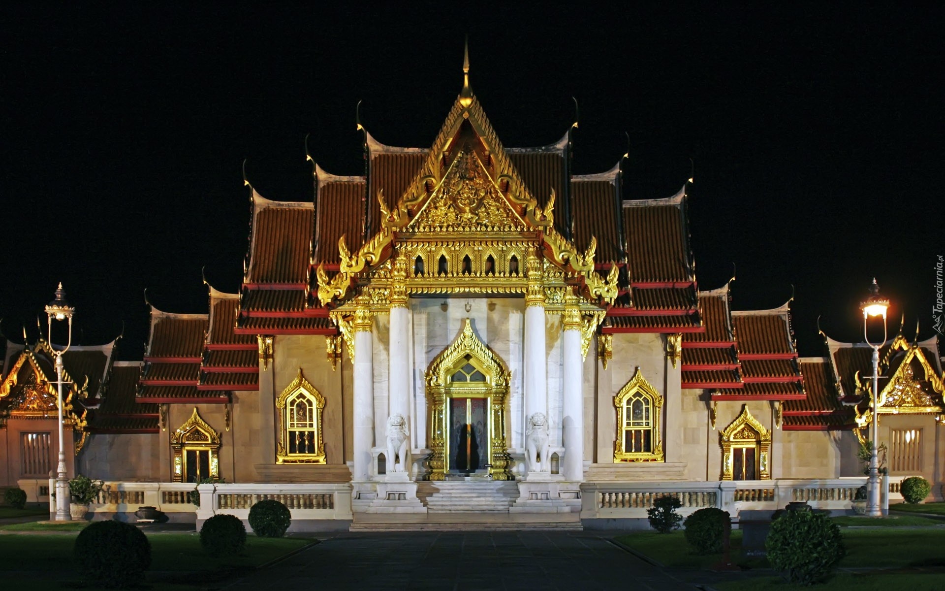 Tajlandia, Bangkok, Świątynia, Noc, Marble Temple