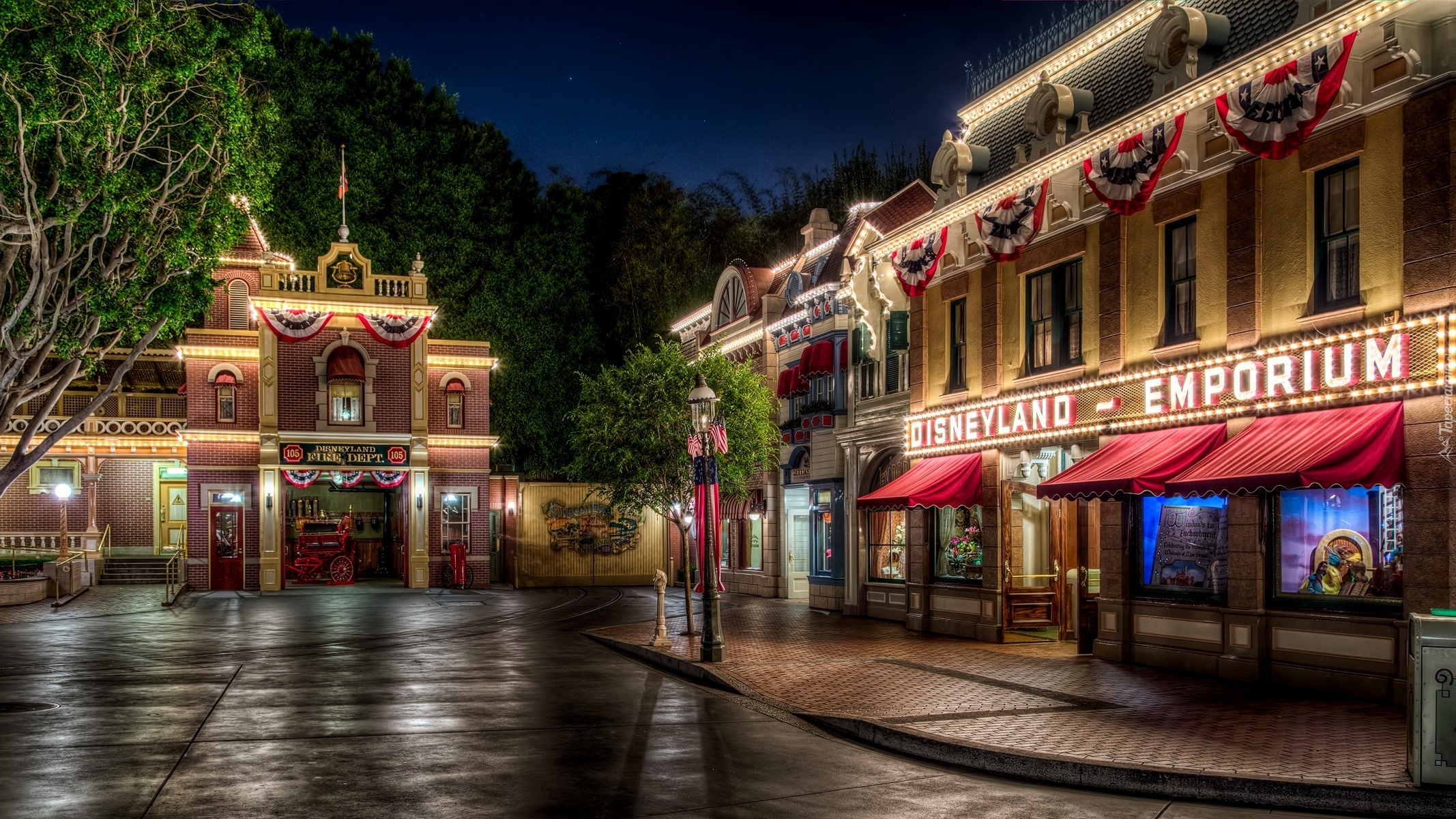 USA, Disneyland, Domy, Kalifornia, Anaheim, Projekt, Miasta nocną, HDR