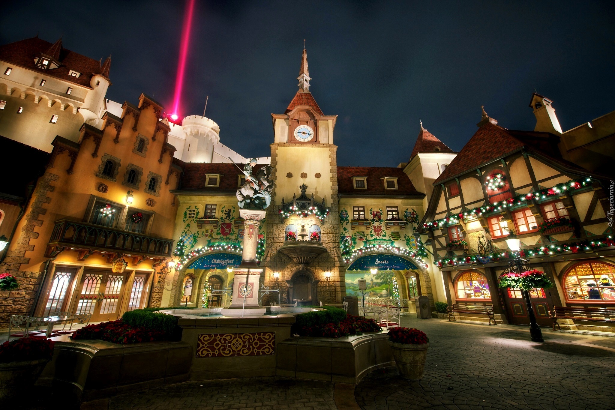Miasto, Noc, Kamienice, Disneyland, Kalifornia, USA