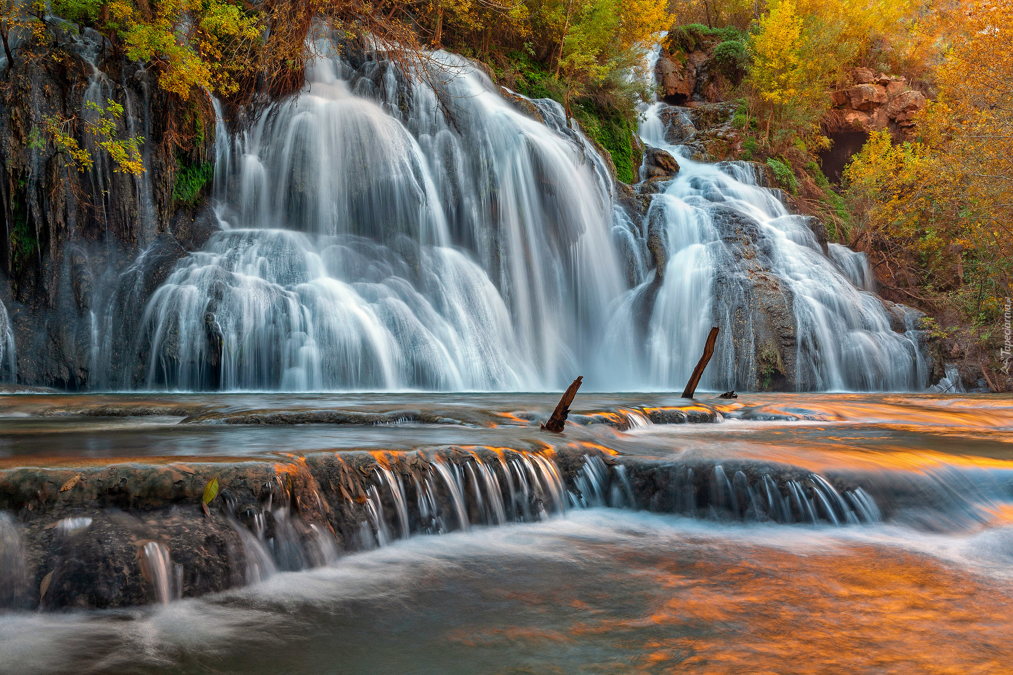 Wodospad, Navajo Falls, Skały, Rzeka, Havasu Creek, Arizona, Stany Zjednoczone