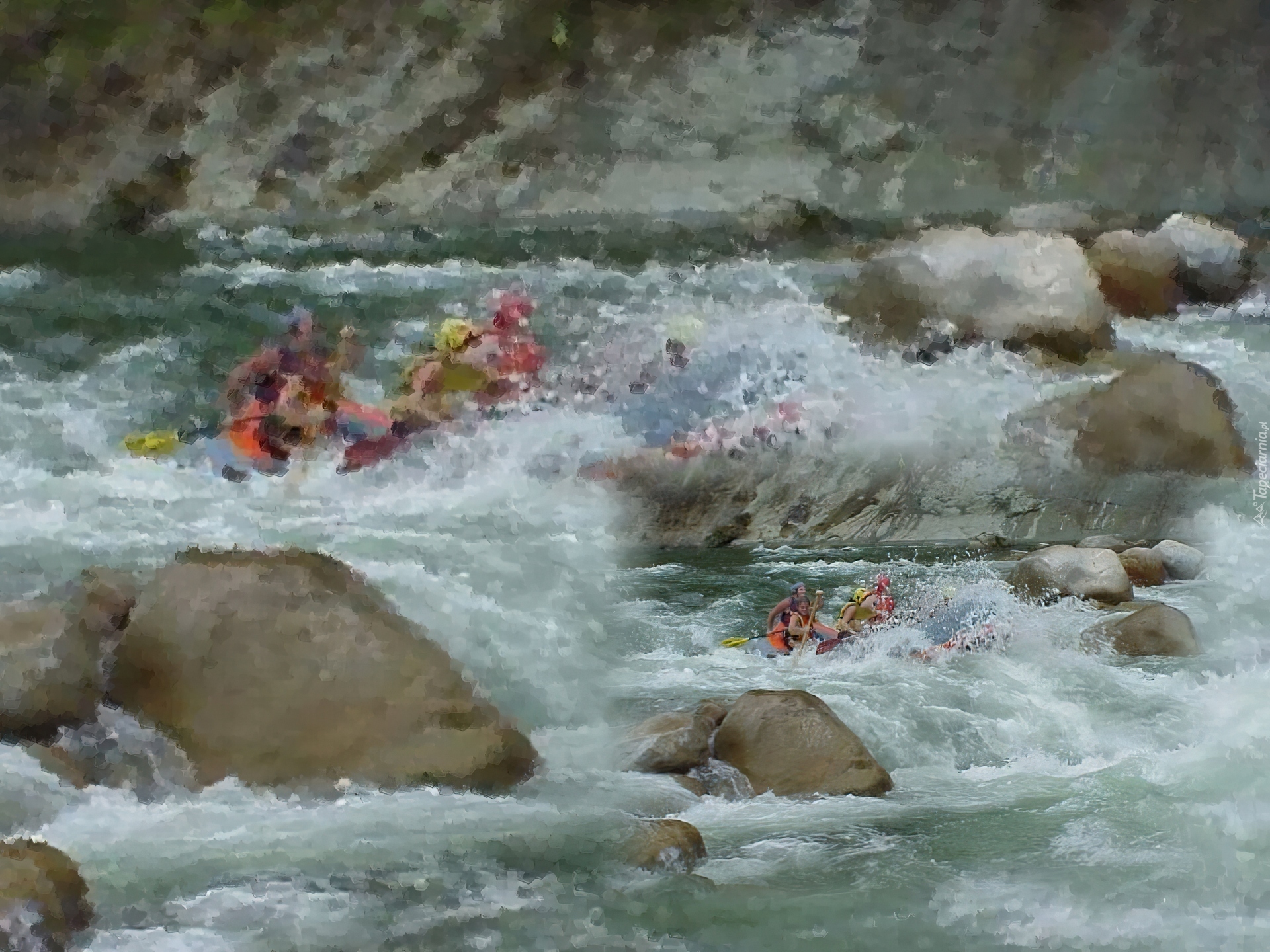 Rafting,spływ, rzeka, wiosła , skały