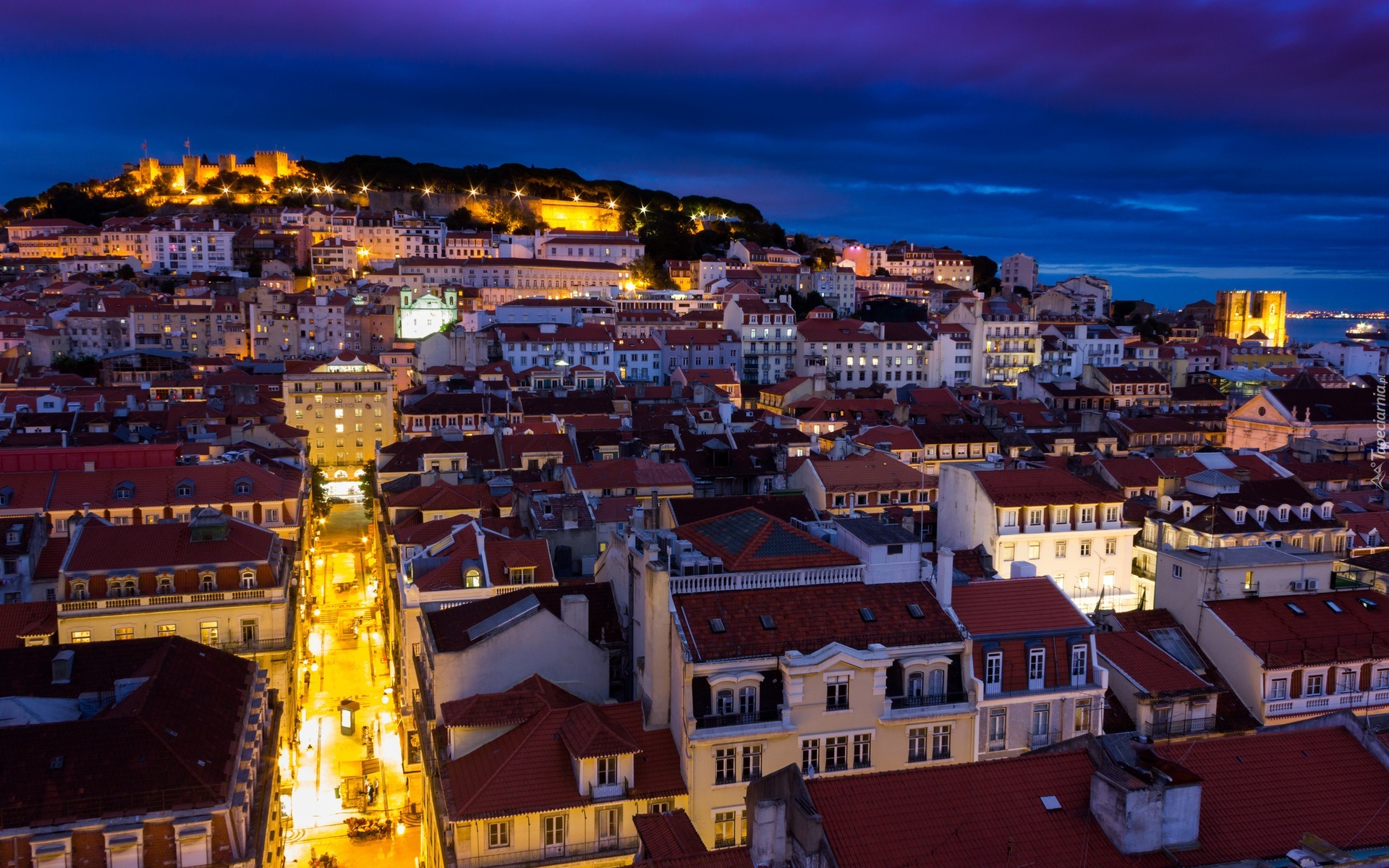 Portugalia, Lizbona, Miasto, Noc