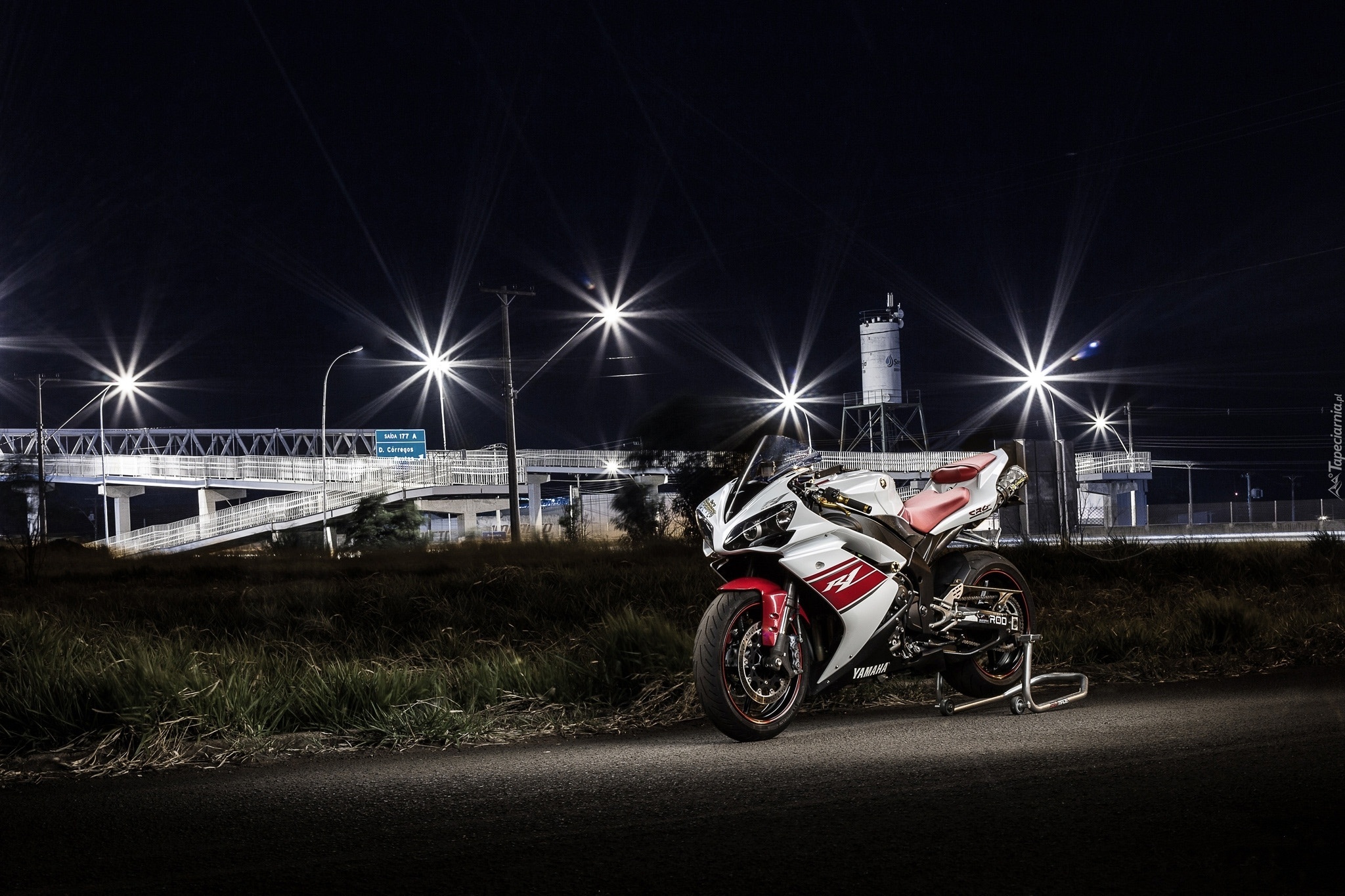Motocykl, Yamaha, Noc, Światła