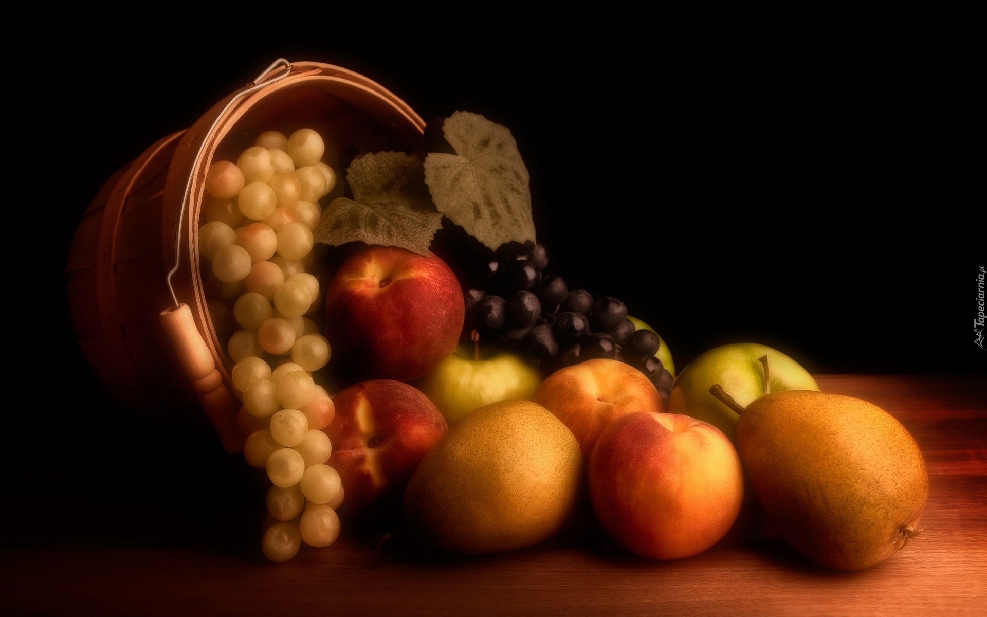 Owoce, Wiaderko, Jabłko, Winogrona